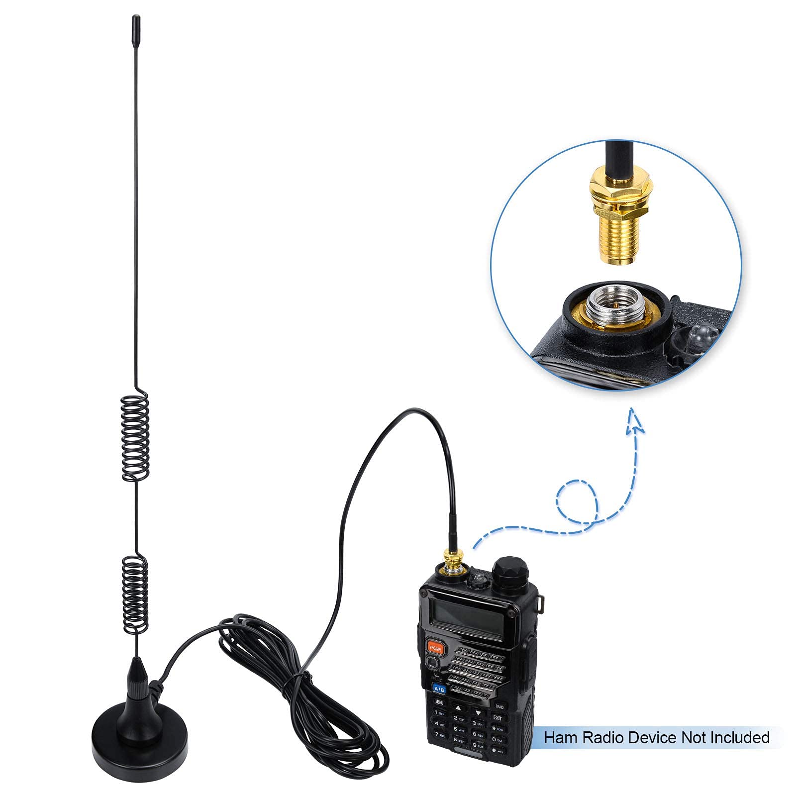 Bingfu Dual Band VHF UHF 136-174MHz 400-470MHz Ham Radio Magnetic Base Antenna Handheld Two Way Radio SMA Female Antenna for Kenwood Wouxun BaoFeng BF-F8HP UV-5R UV-82 BF-888S Ham Radio Walkie Talkie