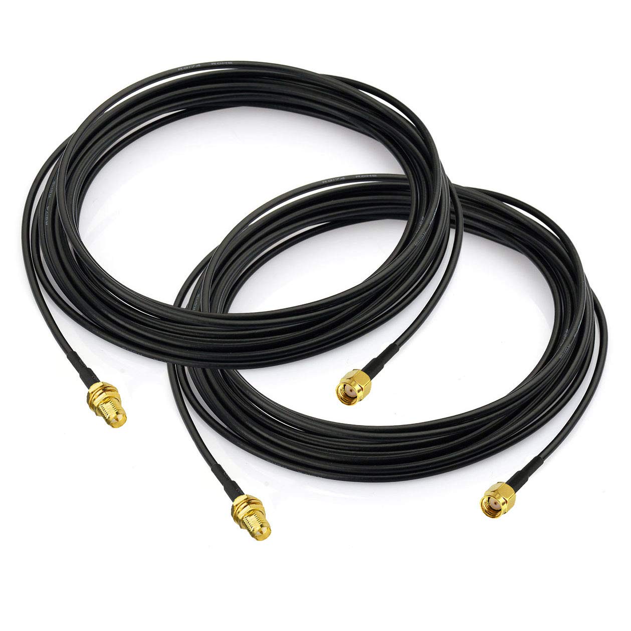Bingfu WiFi Antenna Extension Cable 2-Pack RP-SMA Male to RP-SMA Female Bulkhead Mount RG174 Cable 5m 16.5 feet for WiFi Router Security IP Camera Wireless Network Card Adapter Lora LoraWAN Gateway