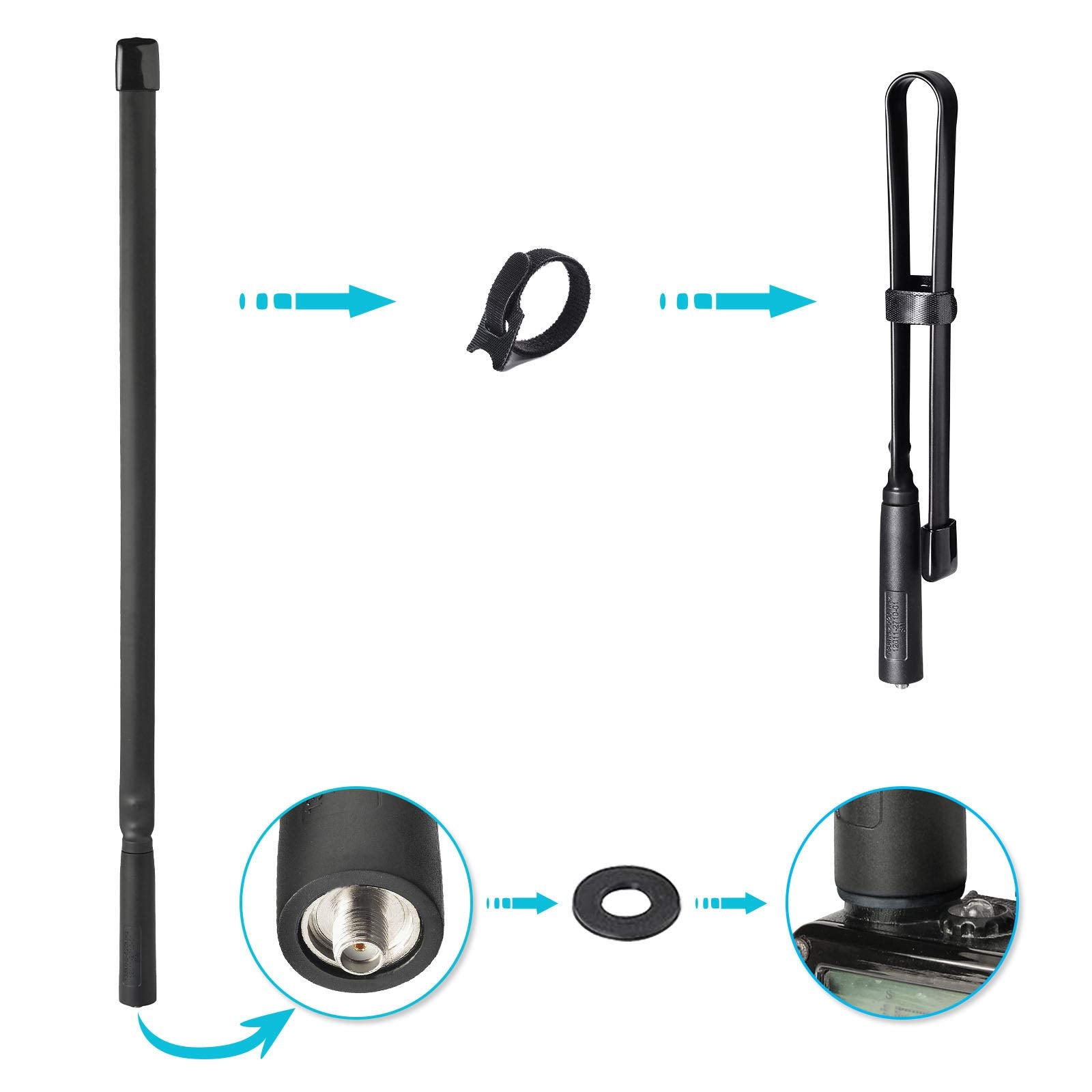 Bingfu Dual Band VHF UHF 136-520MHz 18.5 inch Foldable CS Tactical SMA Female Ham Radio Antenna for Kenwood Wouxun Baofeng BF-F8HP UV-5R UV-82 BF-888S GT-3 Handheld Ham Two Way Radio Walkie Talkie