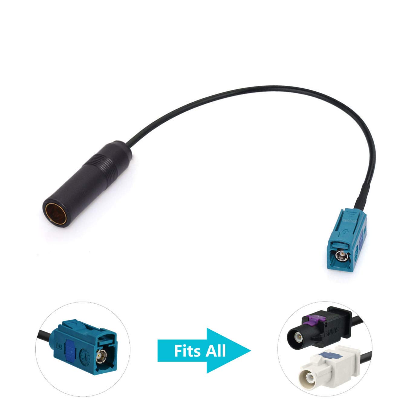 Bingfu Universal Vehicle Car Stereo FM AM Radio Antenna Adapter Cable (2-Pack) Fakra Z Male Female to DIN Plug Connector Cable for Car Stereo Audio HD Radio Head Unit CD Media Player Receiver