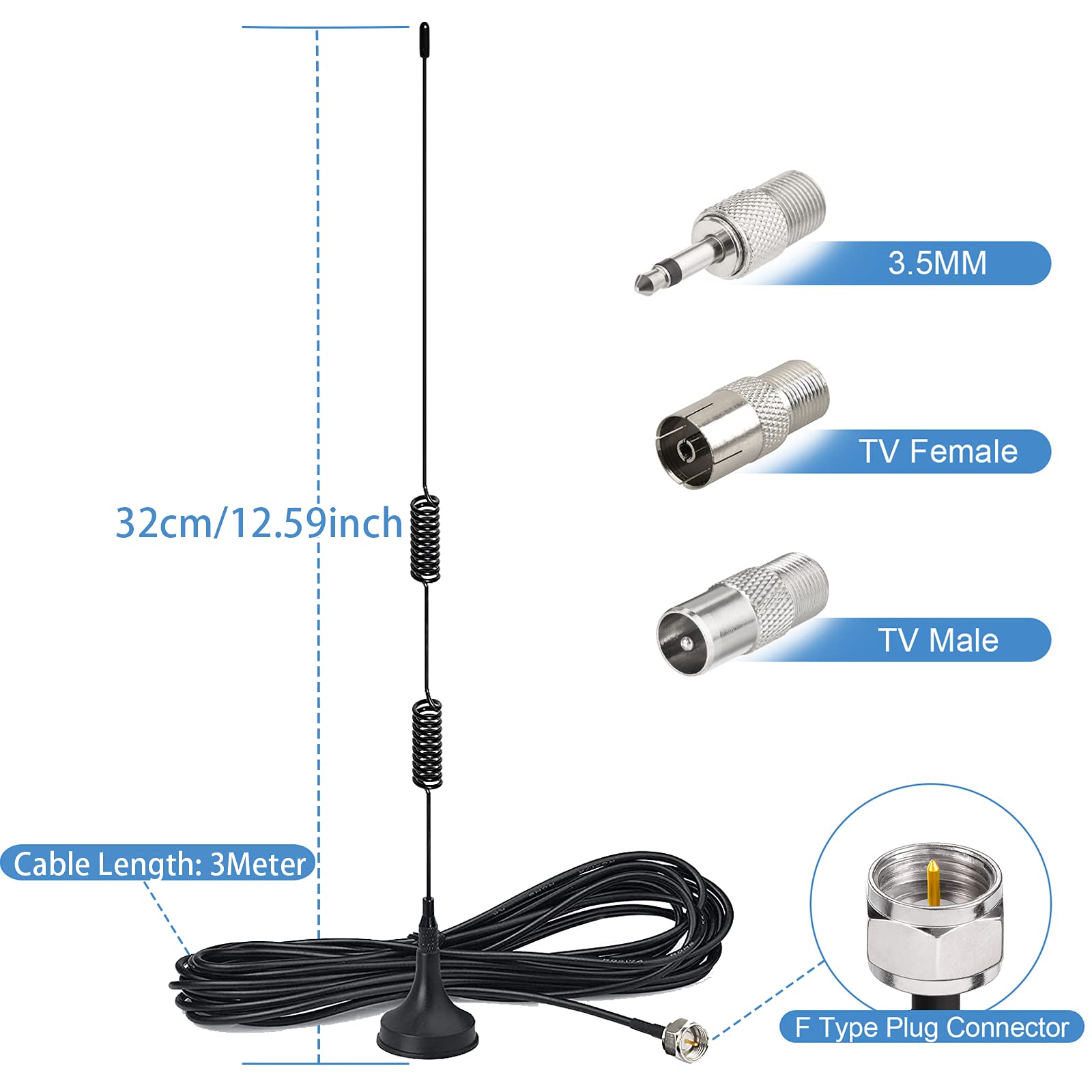 Bingfu FM Antenna Magnetic Base FM Radio Antenna for Pioneer Onkyo Yamaha Marantz Sherwood Indoor Digital HD Radio FM Radio Bluetooth Home Stereo Receiver AV Audio Vedio Home Theater Receiver Tuner