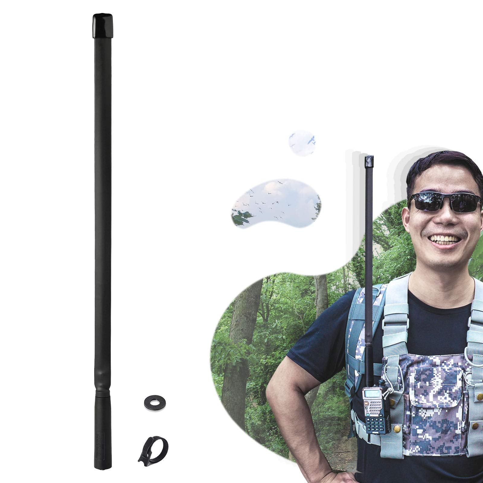 Bingfu Dual Band VHF UHF 136-520MHz 18.5 inch Foldable CS Tactical SMA Female Ham Radio Antenna for Kenwood Wouxun Baofeng BF-F8HP UV-5R UV-82 BF-888S GT-3 Handheld Ham Two Way Radio Walkie Talkie
