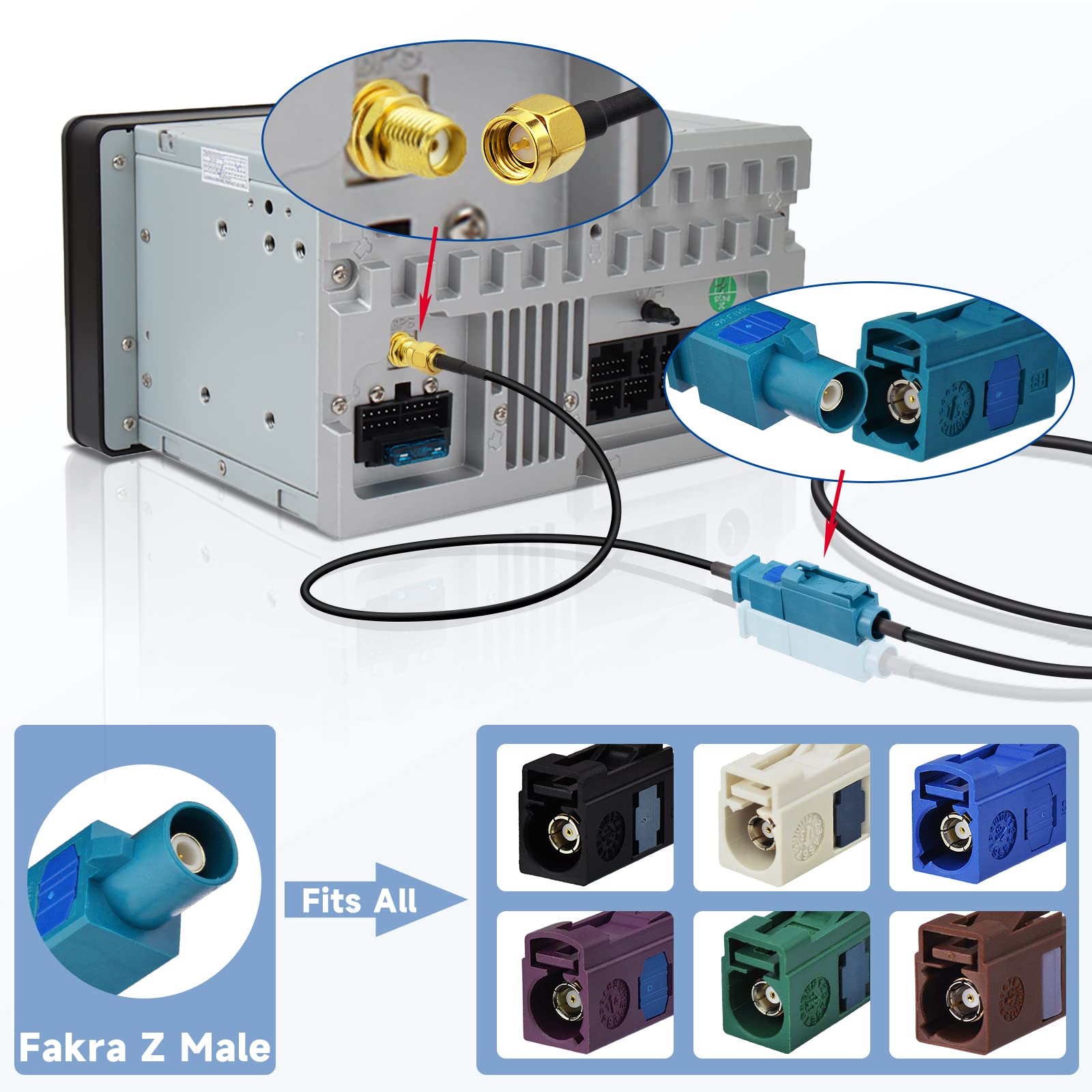 Bingfu Fakra Z Male to SMA Male Vehicle Antenna Adapter Cable 30cm 12 inch for Car Stereo Android Head Unit GPS Navigation FM AM Radio Sirius XM Satellite Radio 4G LTE TEL Telematics Bluetooth Module