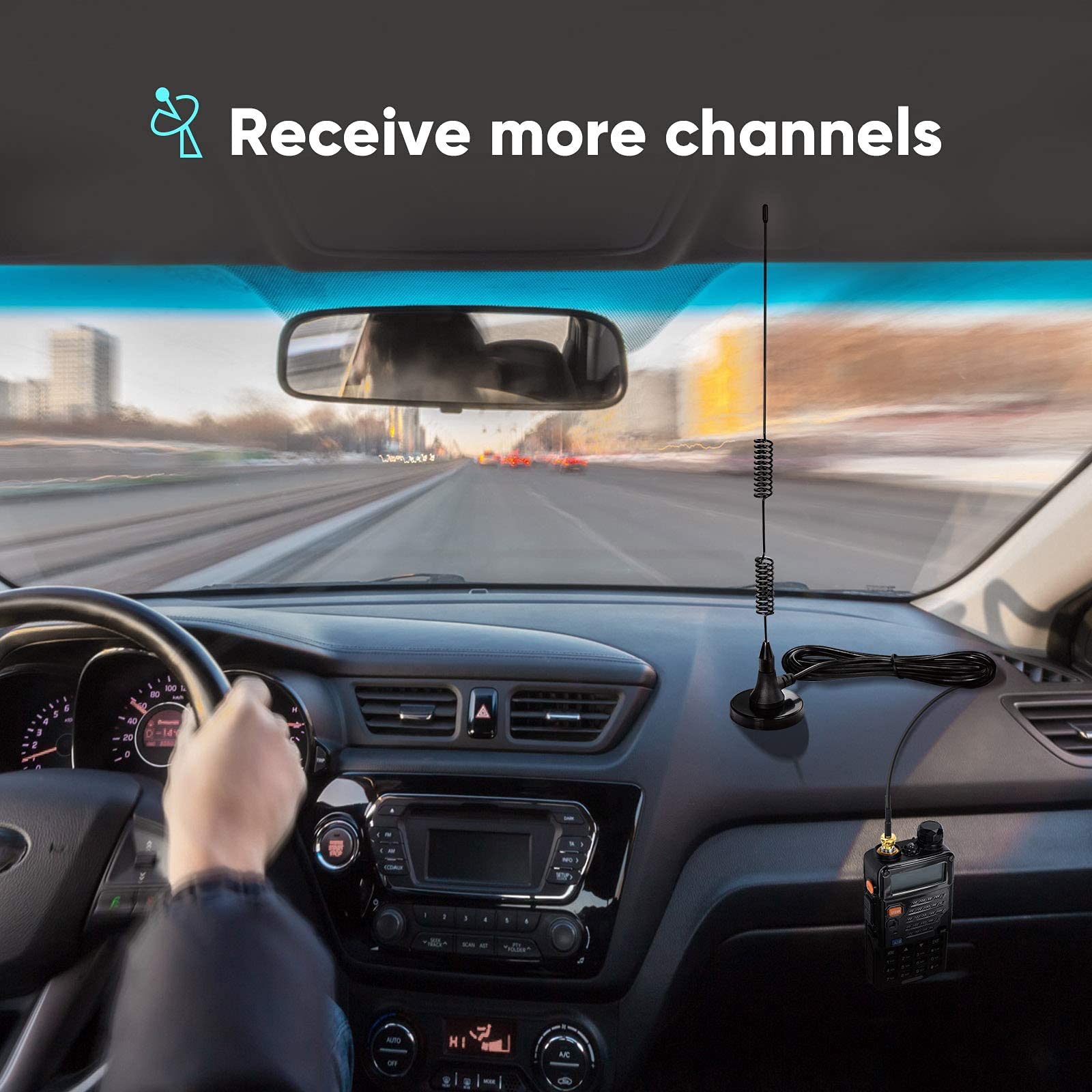 Bingfu Dual Band VHF UHF 136-174MHz 400-470MHz Ham Radio Magnetic Base Antenna Handheld Two Way Radio SMA Female Antenna for Kenwood Wouxun BaoFeng BF-F8HP UV-5R UV-82 BF-888S Ham Radio Walkie Talkie