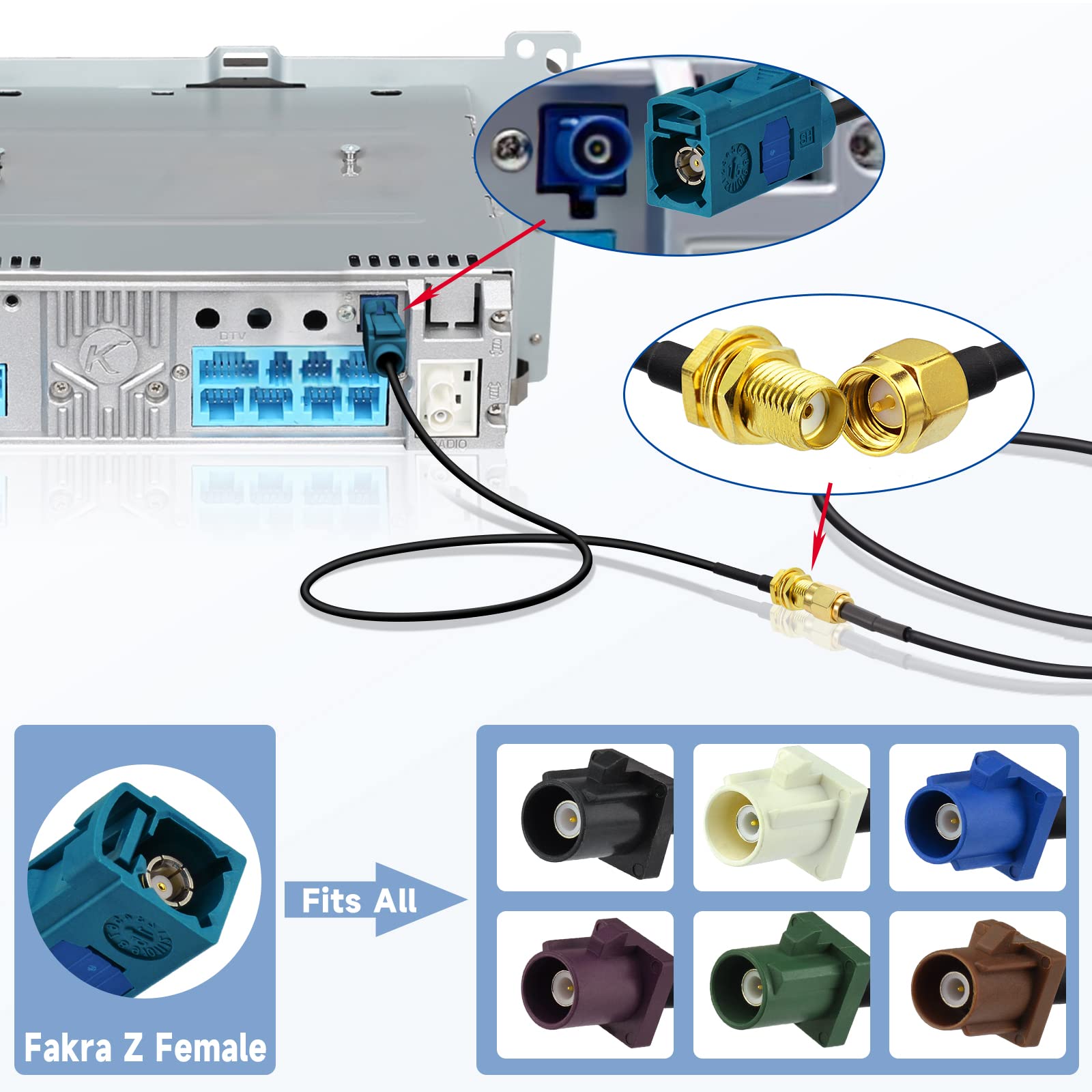 Bingfu Vehicle Car Truck SUV Satellite Radio Antenna Adapter Converter Cable,15cm Fakra Z Male to SMB Plug Coaxial Pigtail Cable Compatible with Car Sirius XM Satellite Radio Stereo Receiver Tuner