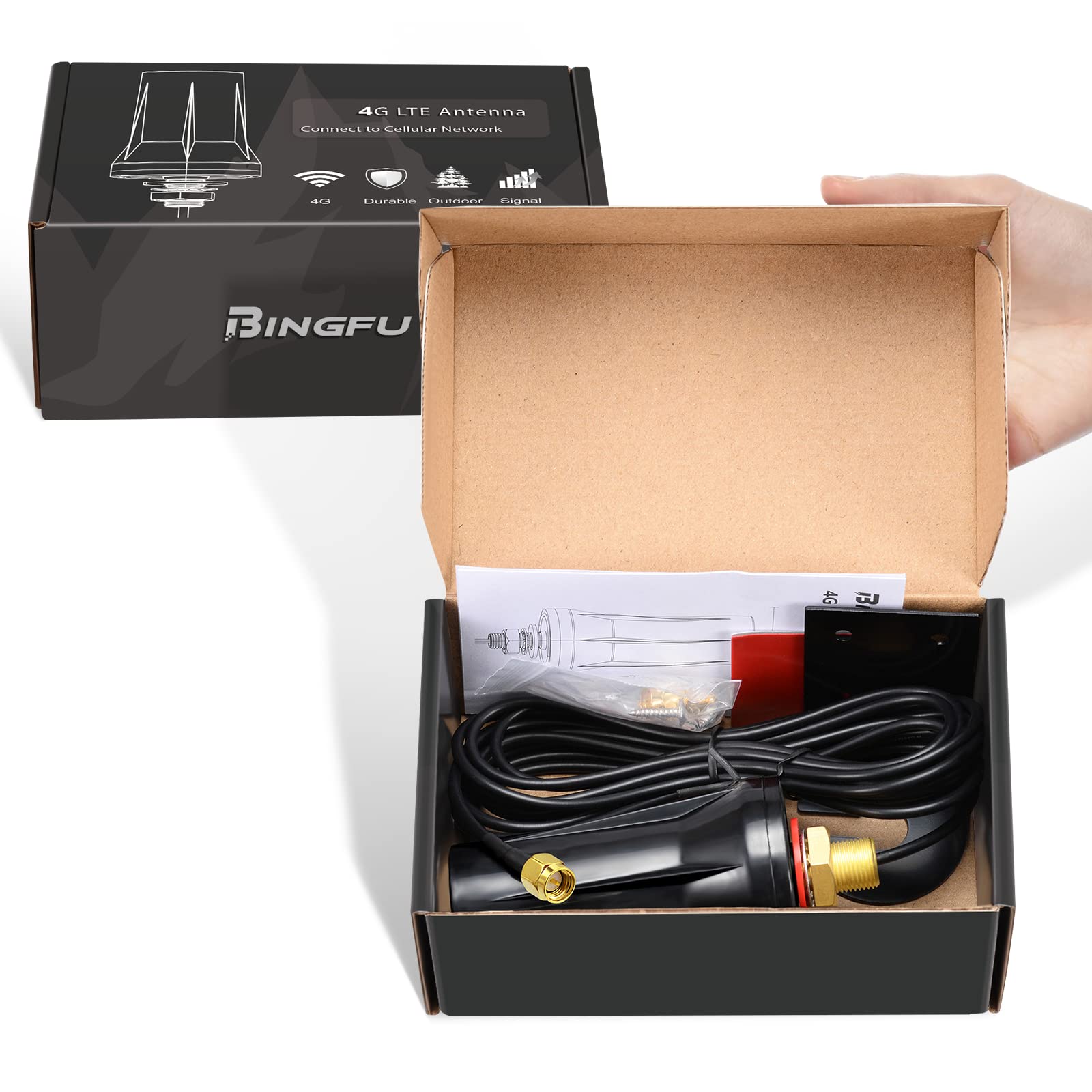 Bingfu 4G LTE Outdoor Wall Mount Waterproof Antenna SMA Male Antenna Compatible with Verizon AT&T T-Mobile Sprint 4G LTE Router Gateway Modem Cell Phone Signal Booster Cellular Amplifier Trail Camera