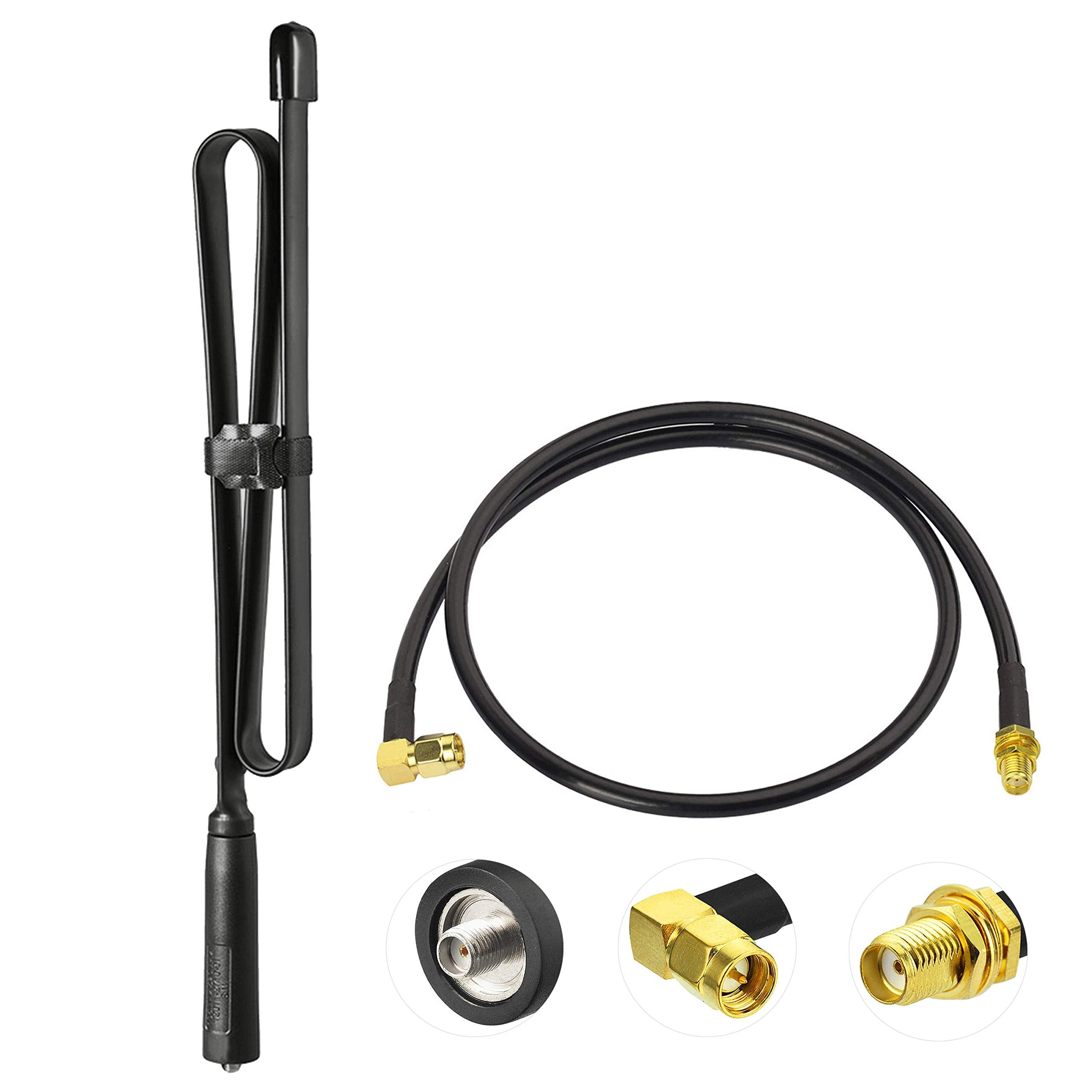 Bingfu 18.5-inch foldable CS tactical antenna with 3-foot SMA female extension cable and magic tape strap for ham radio