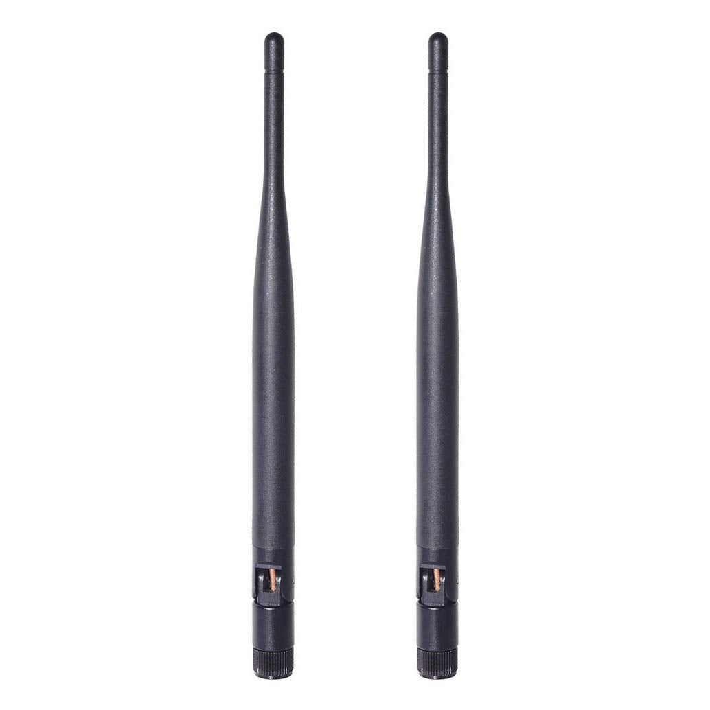 Bingfu 2-pack 6dBi dual-band WiFi antennas with RP-SMA male connectors, professional matte black finish.