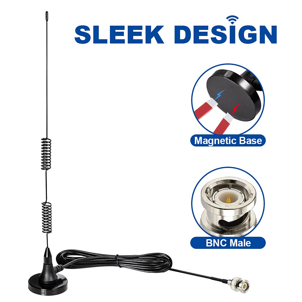 Bingfu 20-1300MHz wideband scanner antenna with high-strength magnetic base and BNC male plug