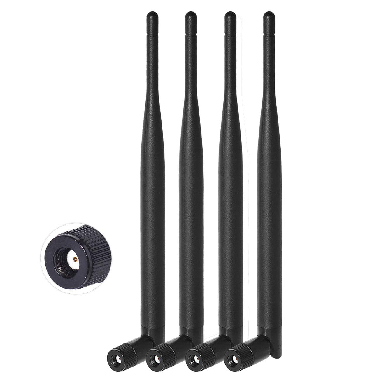 Bingfu 4-pack 6dBi dual-band WiFi antennas with RP-SMA male connectors, bulk set for 4-antenna routers and PC builds
