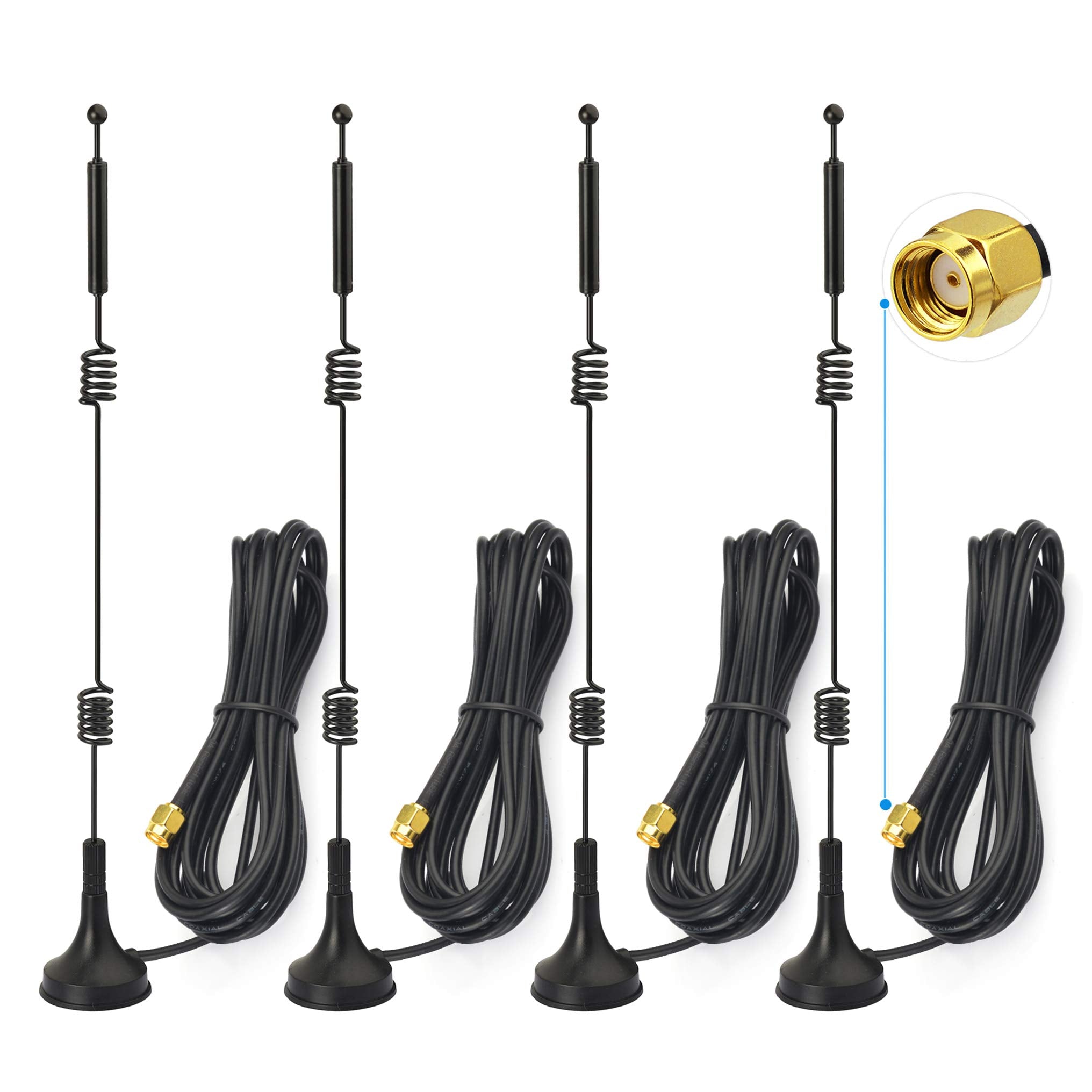 Bingfu 4-pack 9dBi high-gain MIMO WiFi antennas with individual magnetic bases and RP-SMA male extension cables