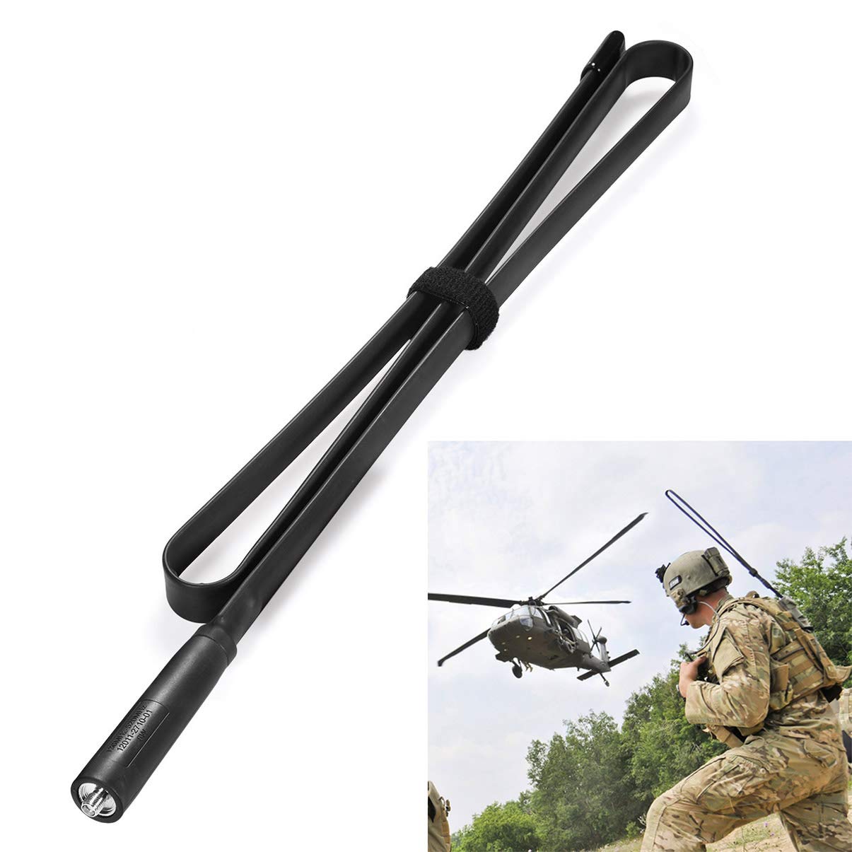 Bingfu 42.5-inch extra-long foldable CS tactical antenna with SMA female connector, high gain dual-band 136-520MHz for ham radio.