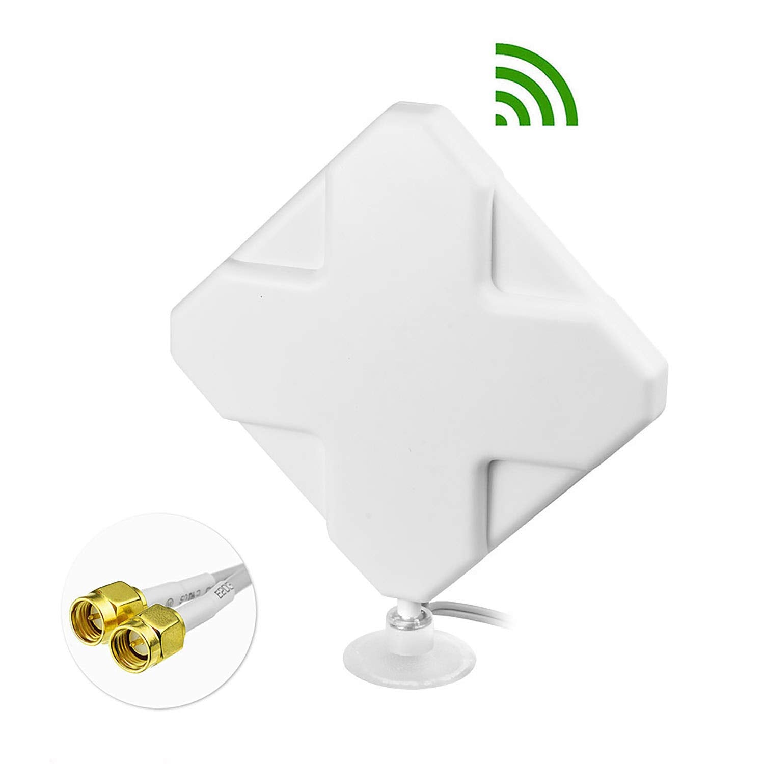 Bingfu 4G LTE MIMO white panel antenna with dual 2-meter cables and premium SMA male connectors for cellular signal boosting
