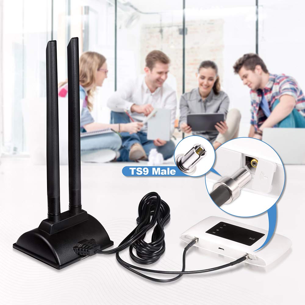 Bingfu 6dBi magnetic antennas mounted on a vehicle roof or metal window frame for travel signal boosting