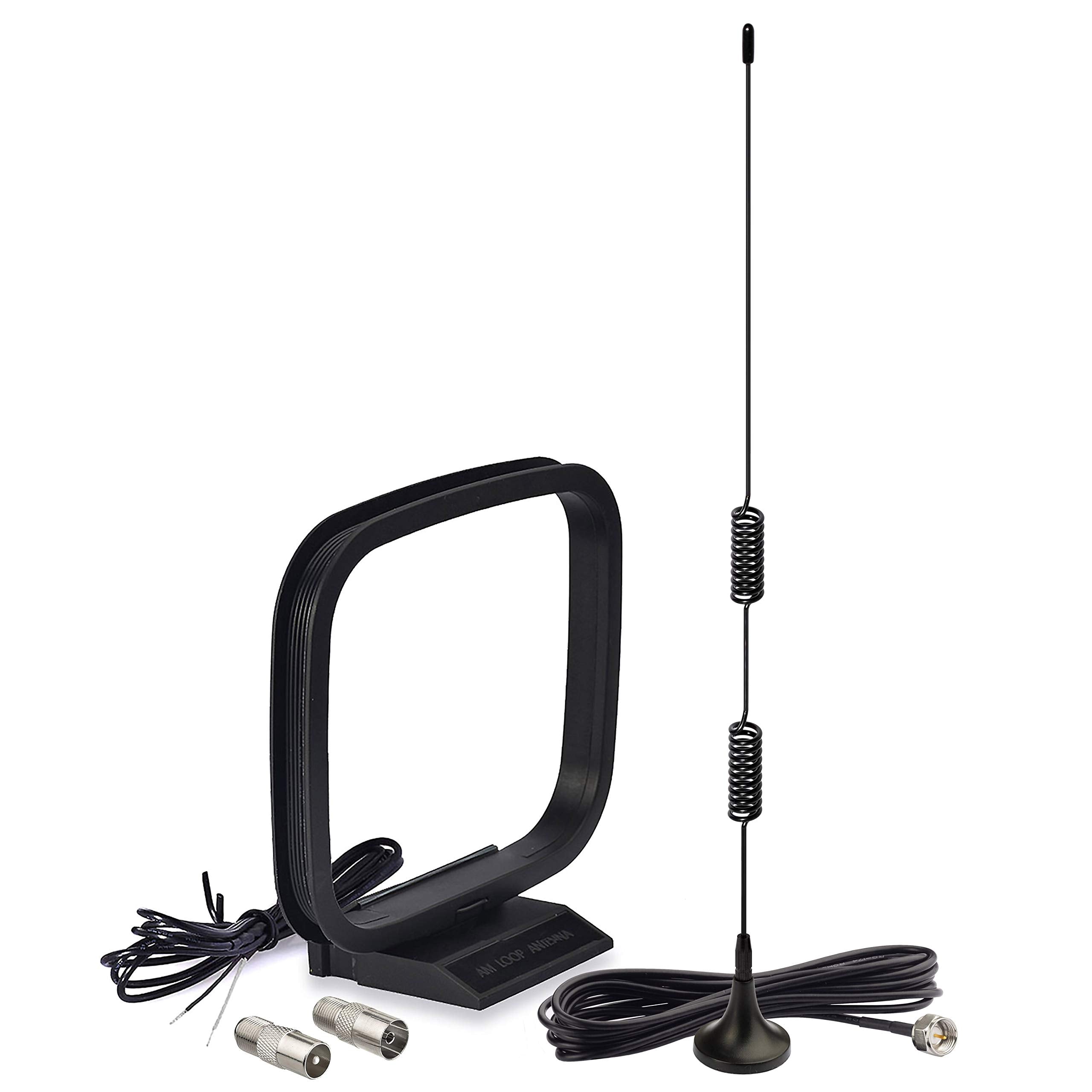 Bingfu Magnetic Base FM Radio Antenna and AM Loop Antenna Kit - 75 Ohm FM Antenna & Bare Wire AM Antenna for Pioneer, Onkyo, Yamaha, Marantz, Sony Home Stereo Receiver
