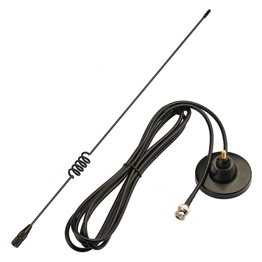 Bingfu wide-band HF VHF UHF radio scanner antenna with heavy-duty magnetic base and 3-meter RG174 cable with BNC male connector.