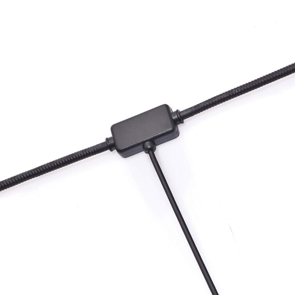 Close-up of the F-type male connector and high-quality flat T-shape dipole wire