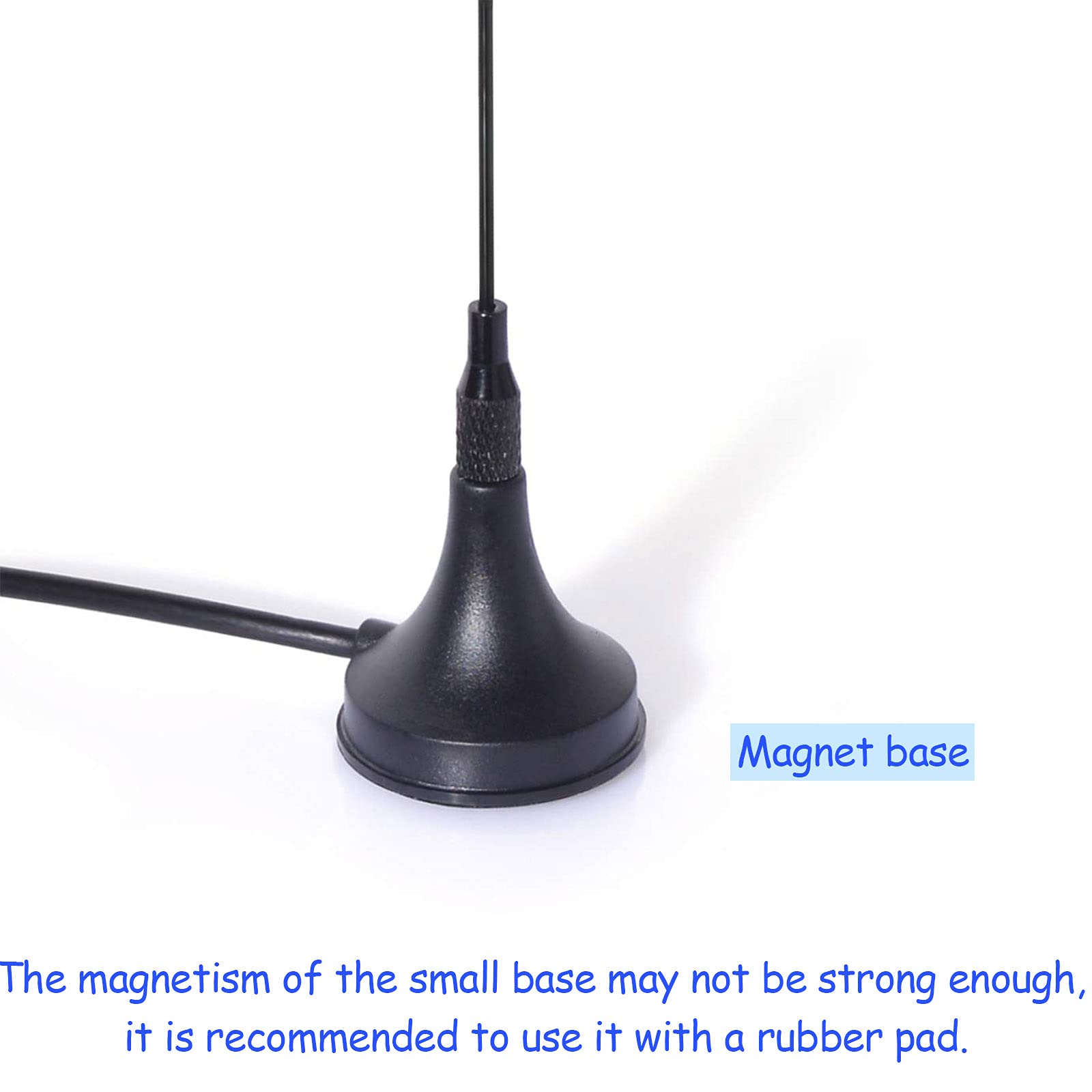 Close-up of the antenna whip and the reinforced magnetic base with scratch-resistant protective cover