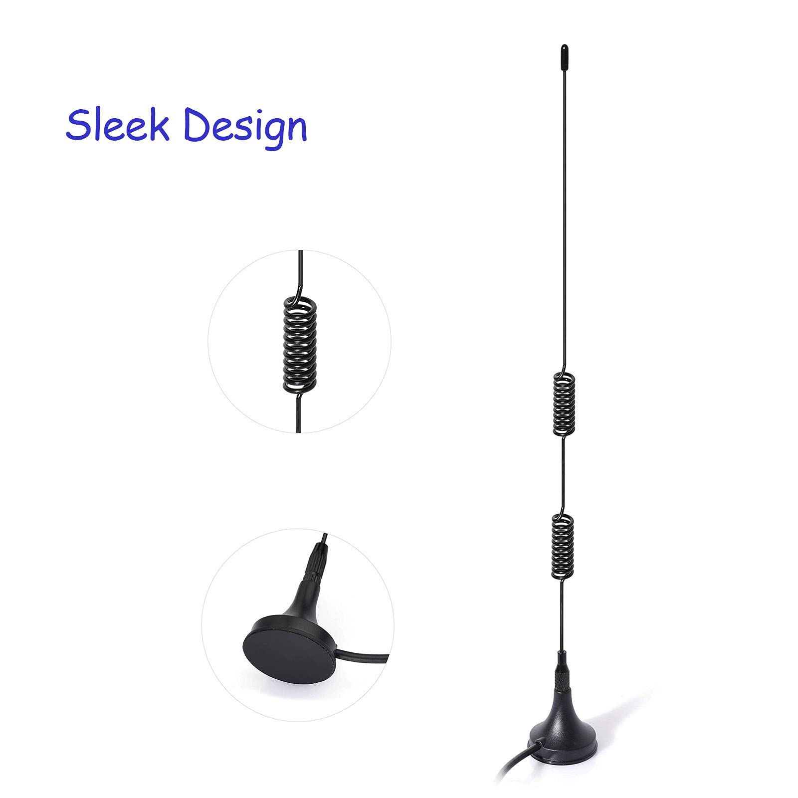 Close-up of the antenna whip and the reinforced magnetic base with scratch-resistant protective cover