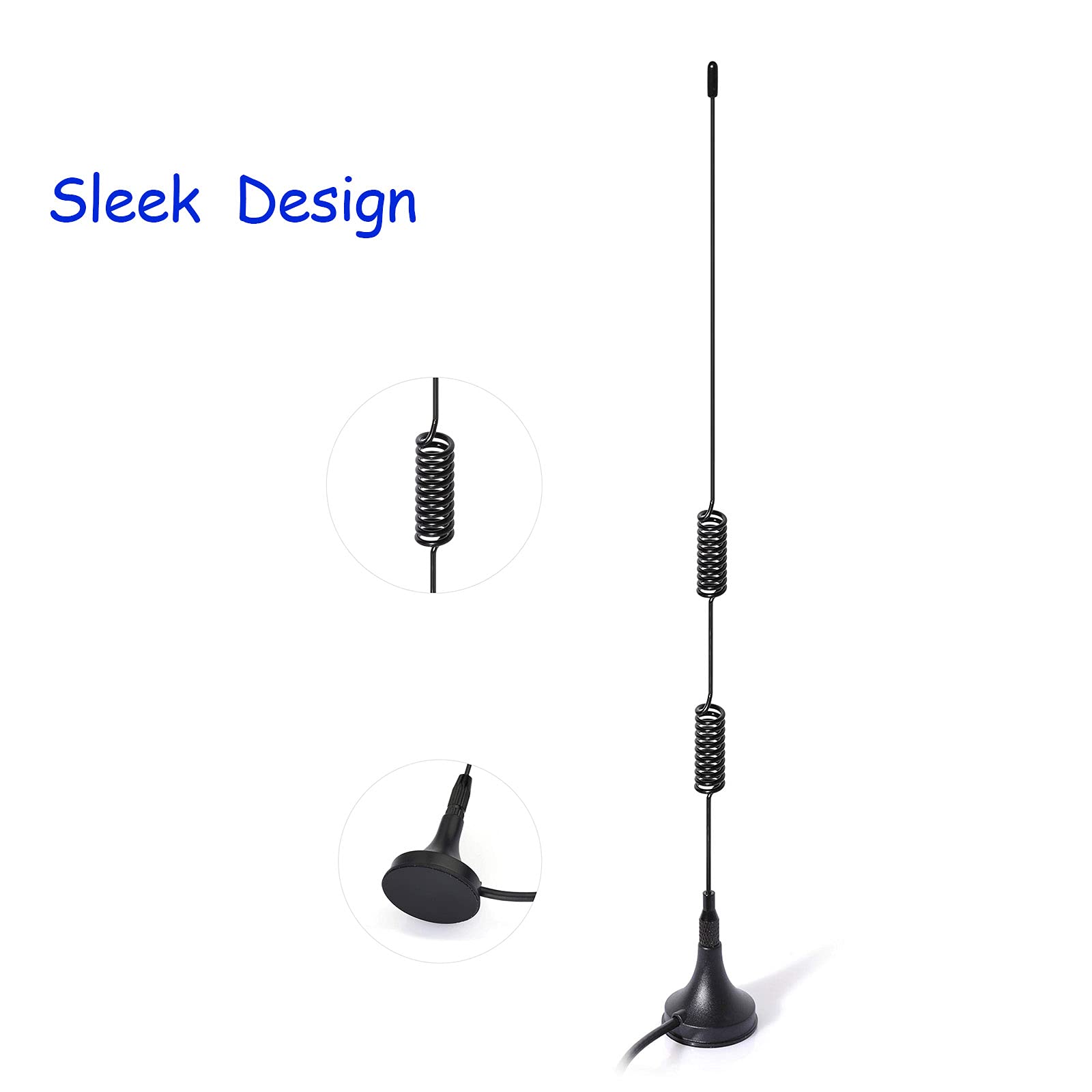 Close-up of the two compact scanner antennas with strong magnetic bases and high-flexibility coaxial cables for durable use