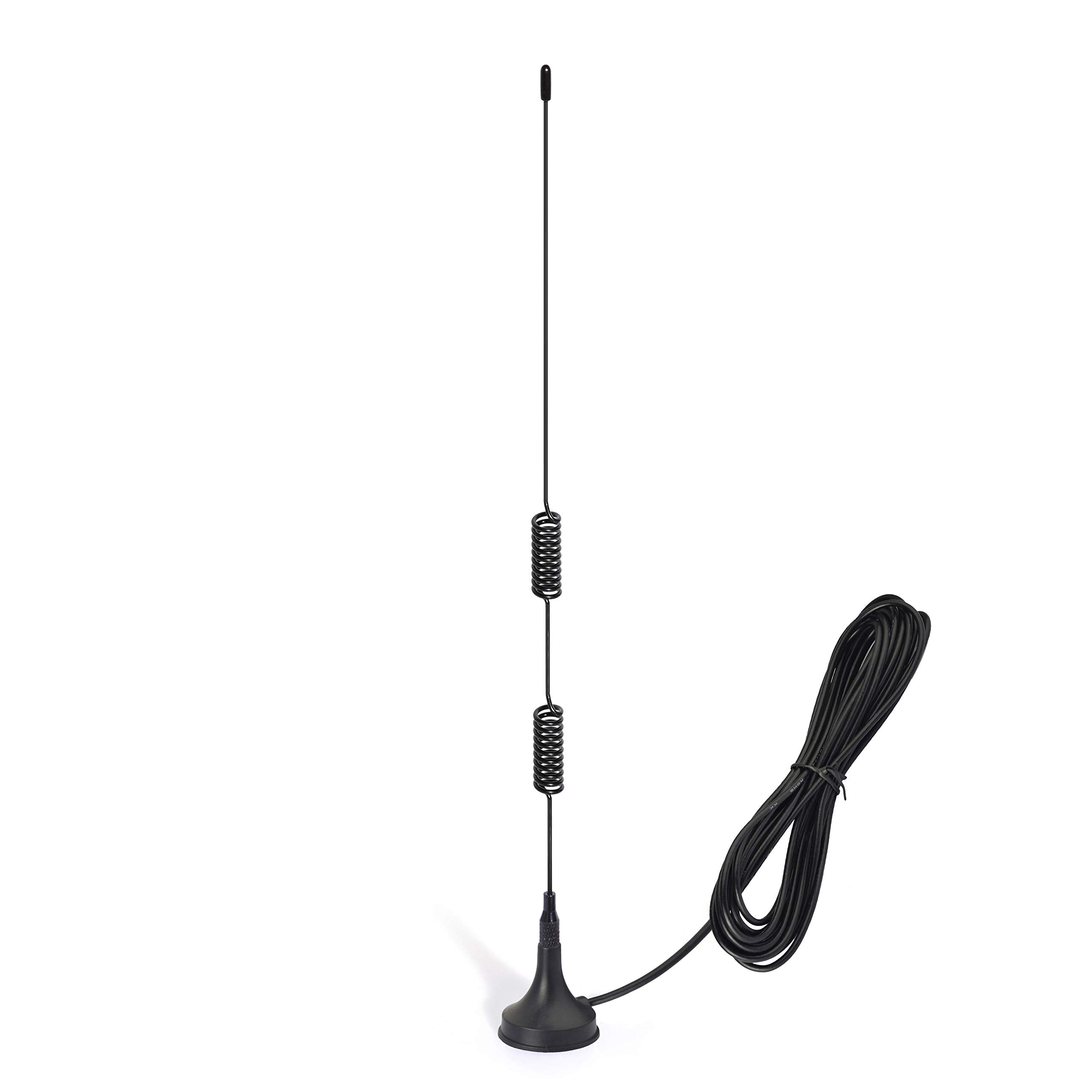 Close-up of the two compact scanner antennas with strong magnetic bases and high-flexibility coaxial cables for durable use