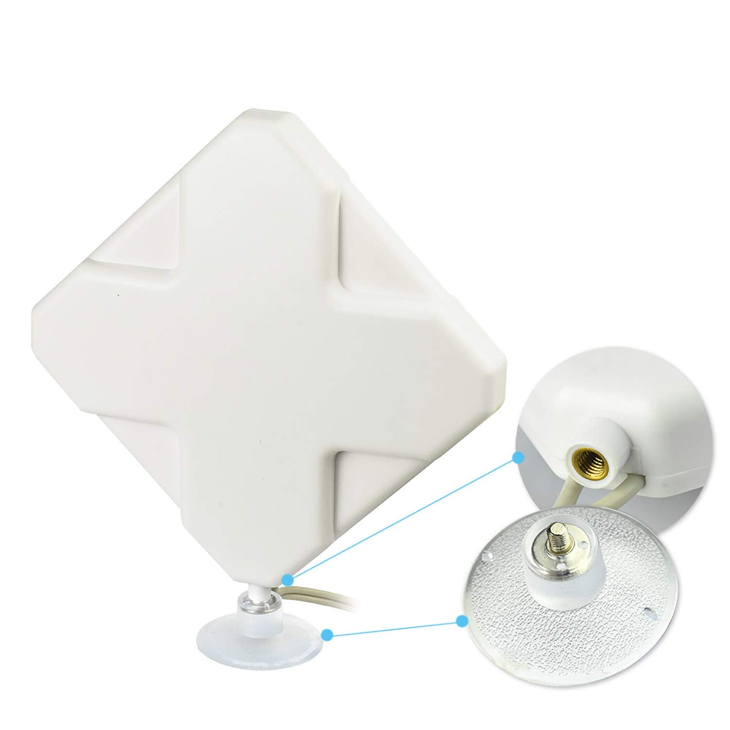 Comparison view showing the integrated SMA male connectors and the included 2-pack SMA female to TS9 male adapters for universal device compatibility