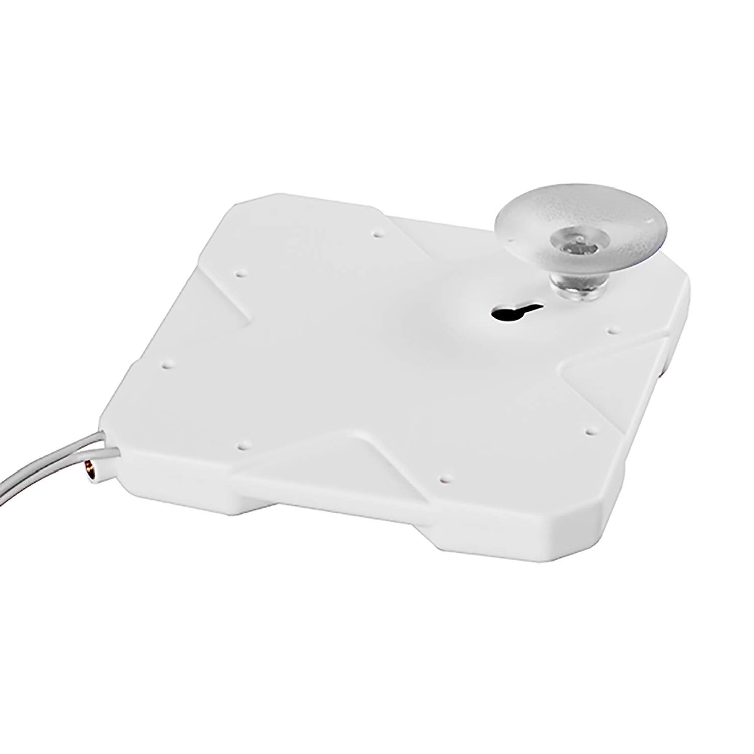 Demonstrating three easy mounting options: attaching to a window glass via suction cup, standing on a desk, or hanging on a wall