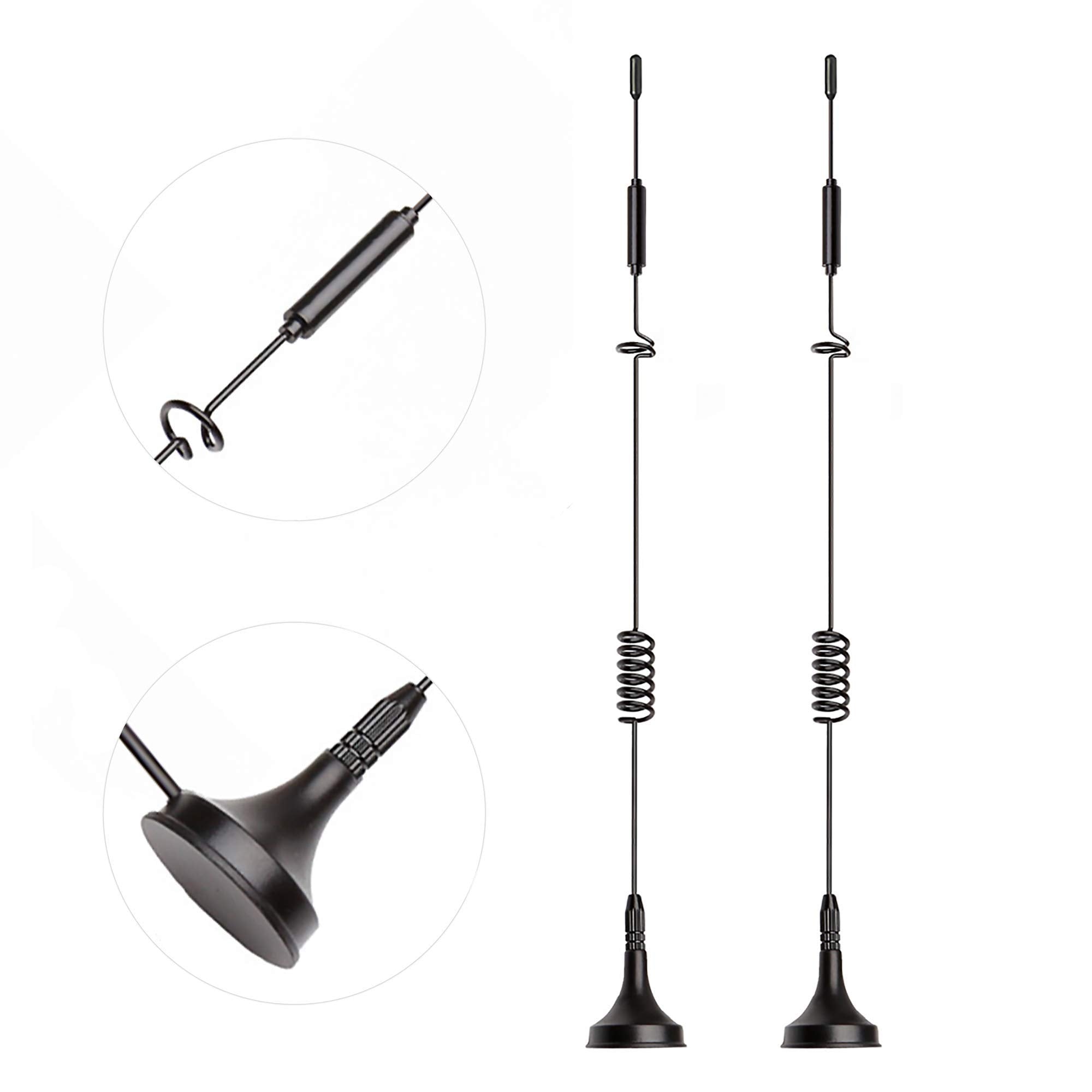 High-gain 8dBi omnidirectional whip antenna with a powerful magnetic base for metal surface mounting.