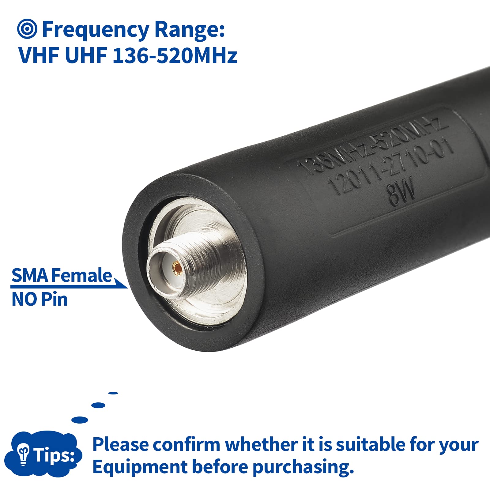 High-quality SMA female connector with gold-plated pin, ensuring a perfect fit for Baofeng and Kenwood handheld walkie talkies