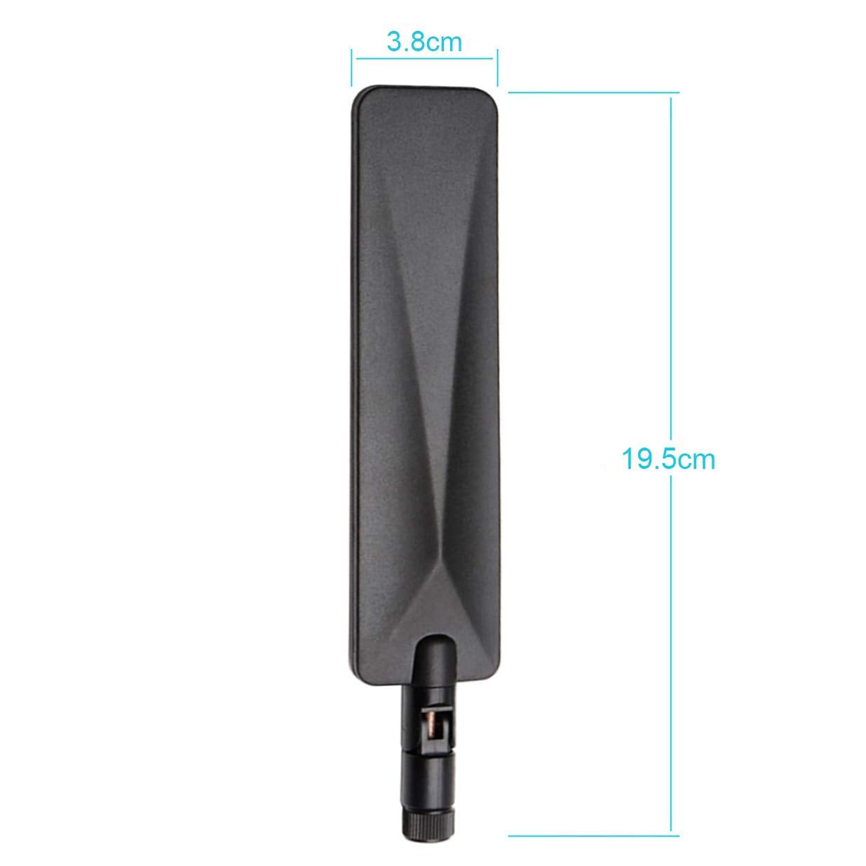 Product dimensions showing the 9dBi antenna height (approx. 39cm) and foldable hinge