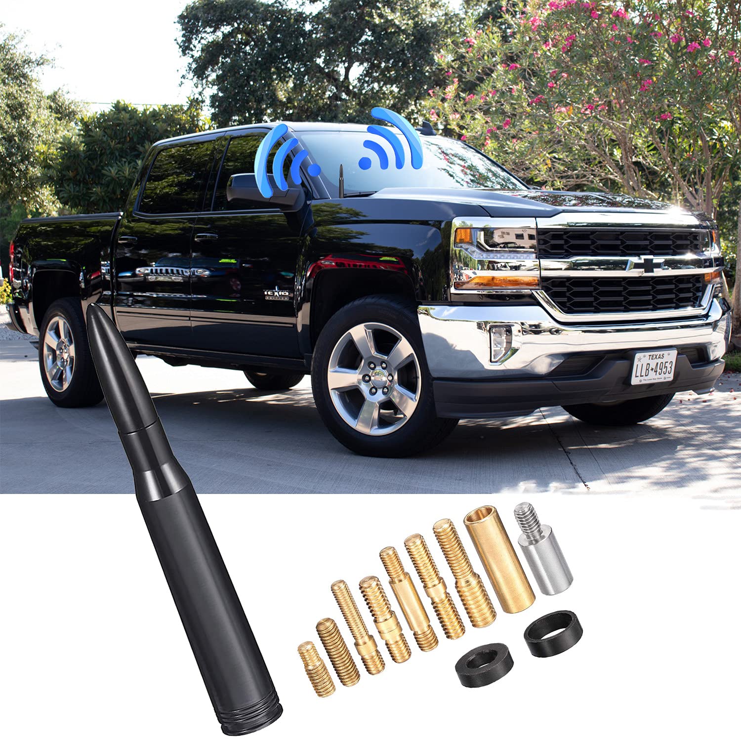 Standard threaded base and included adapters for Bingfu GM truck antenna