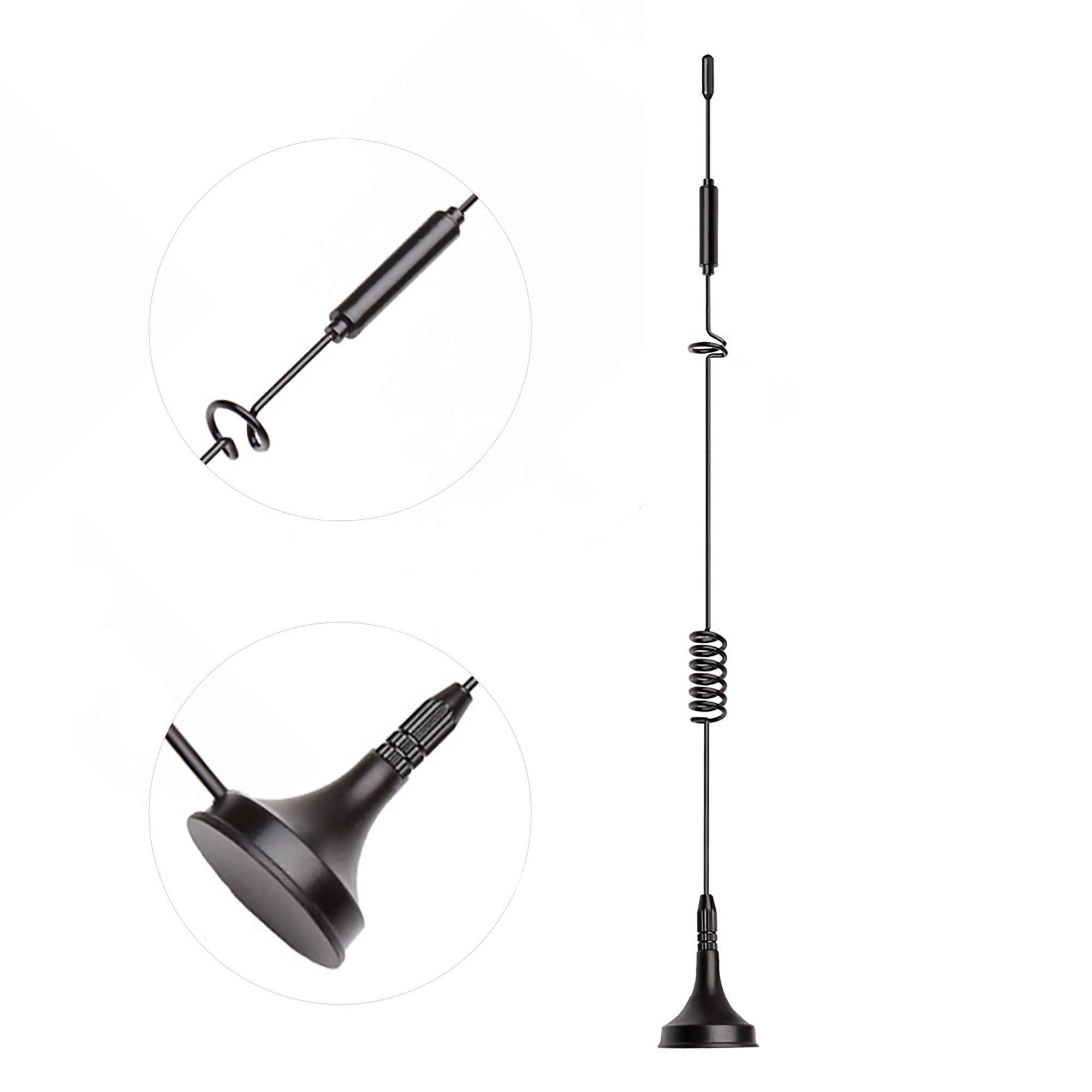 Strong magnetic base design for secure mounting on metal surfaces and high-gain whip antenna