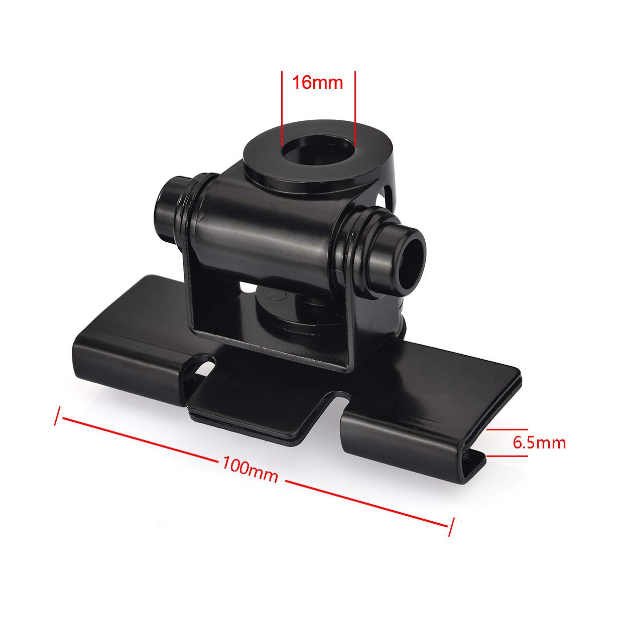 Technical diagram illustrating the 16.5ft (5m) cable length and the specific dimensions of the NMO mounting base and bracket