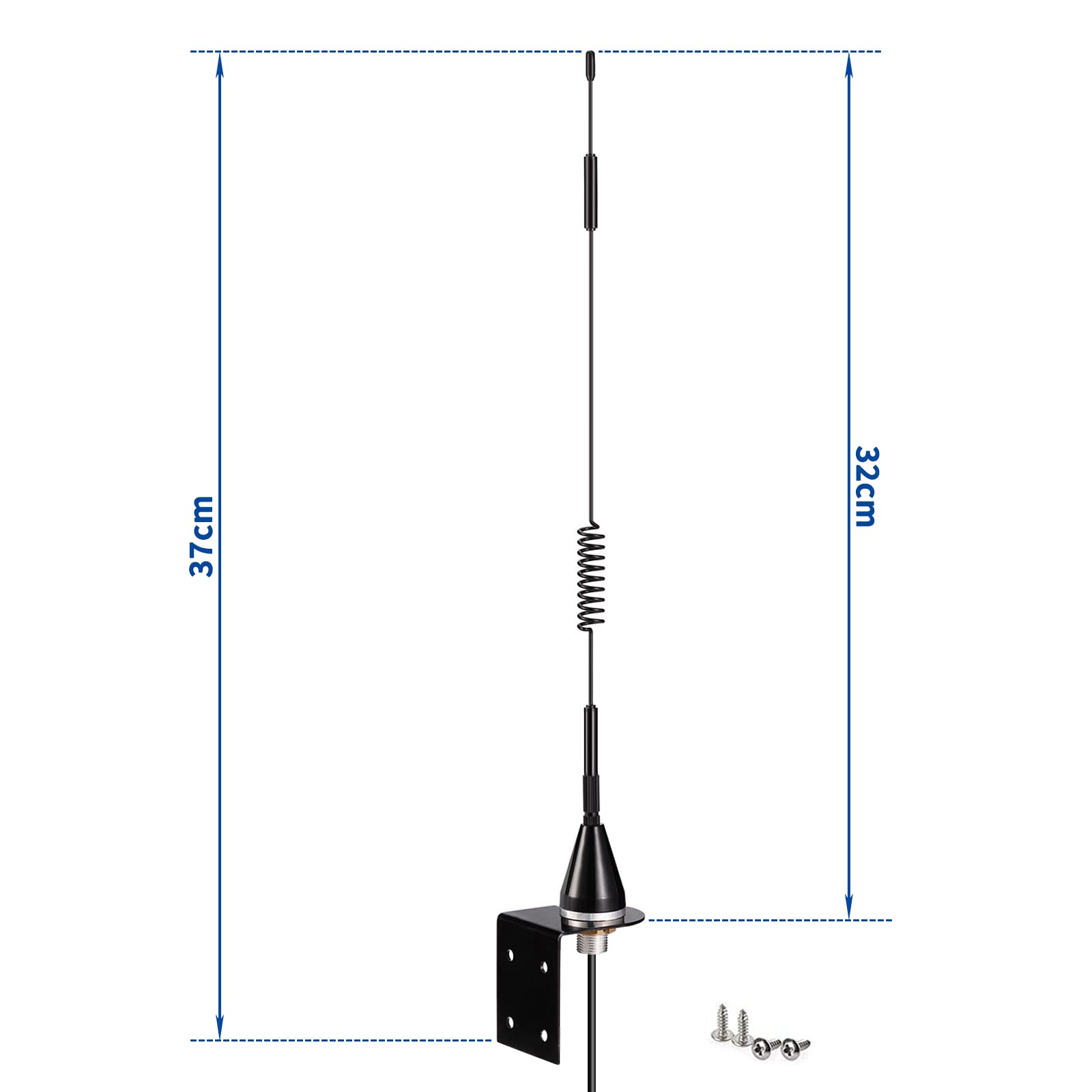 Technical diagram showing the antenna length and bracket mounting dimensions