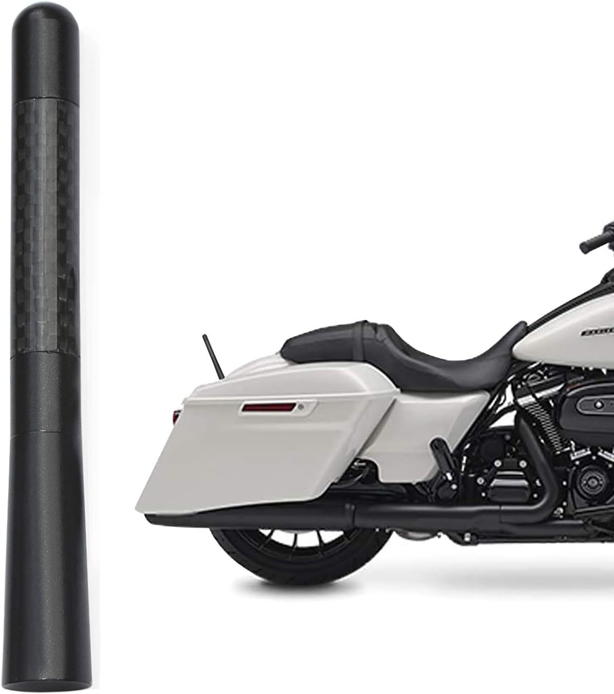 2-pack of Bingfu 4.7-inch motorcycle short antennas, solid aluminum construction with a sleek matte black finish for Harley Davidson