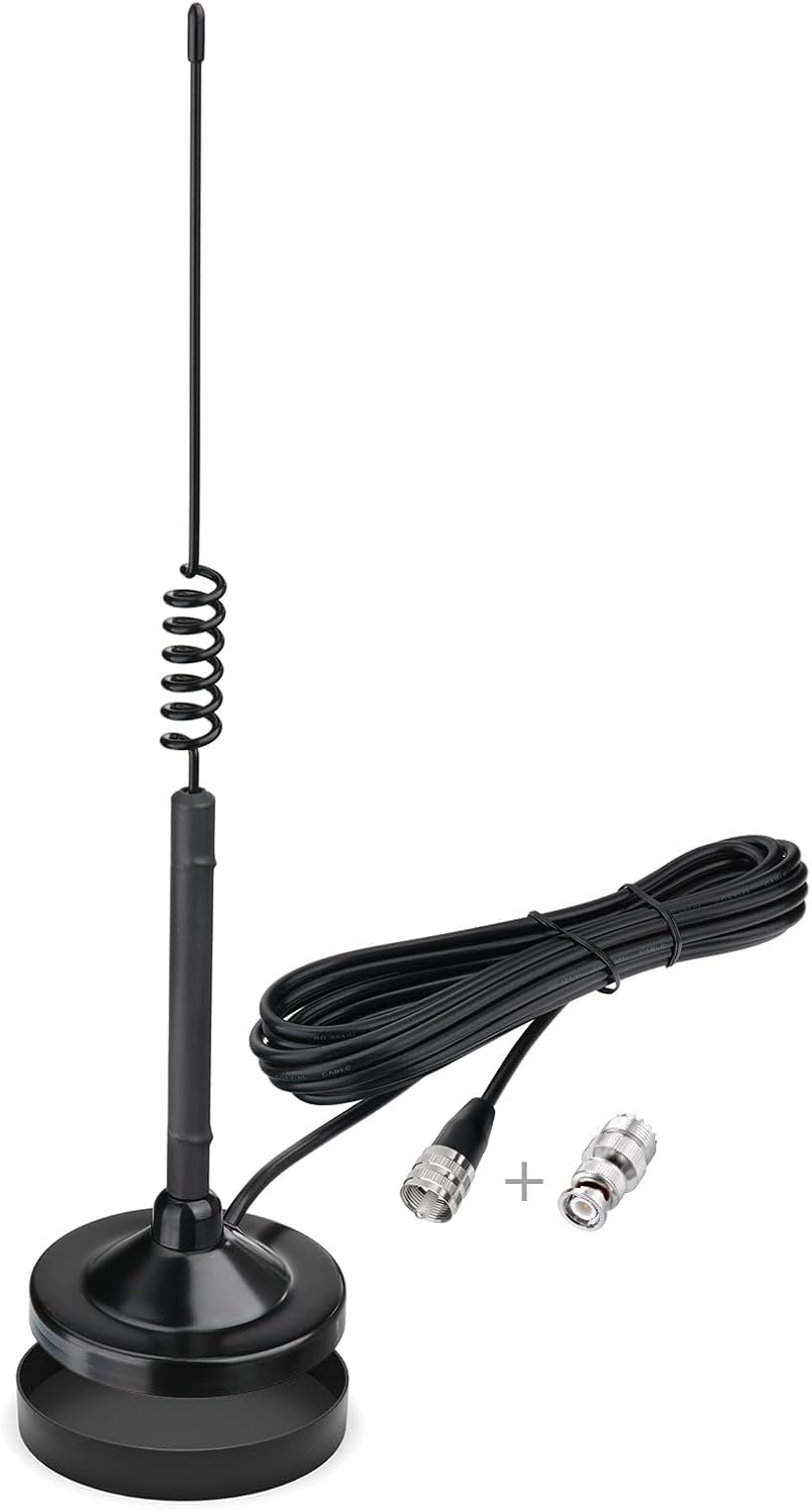 Bingfu CB Radio Antenna 27MHz Strong Magnetic Mount Kit - PL259/BNC Male Connector with 10ft RG58/U Coaxial Cable - Compatible with Galaxy Uniden Bearcat Cobra Texas Ranger RoadKing