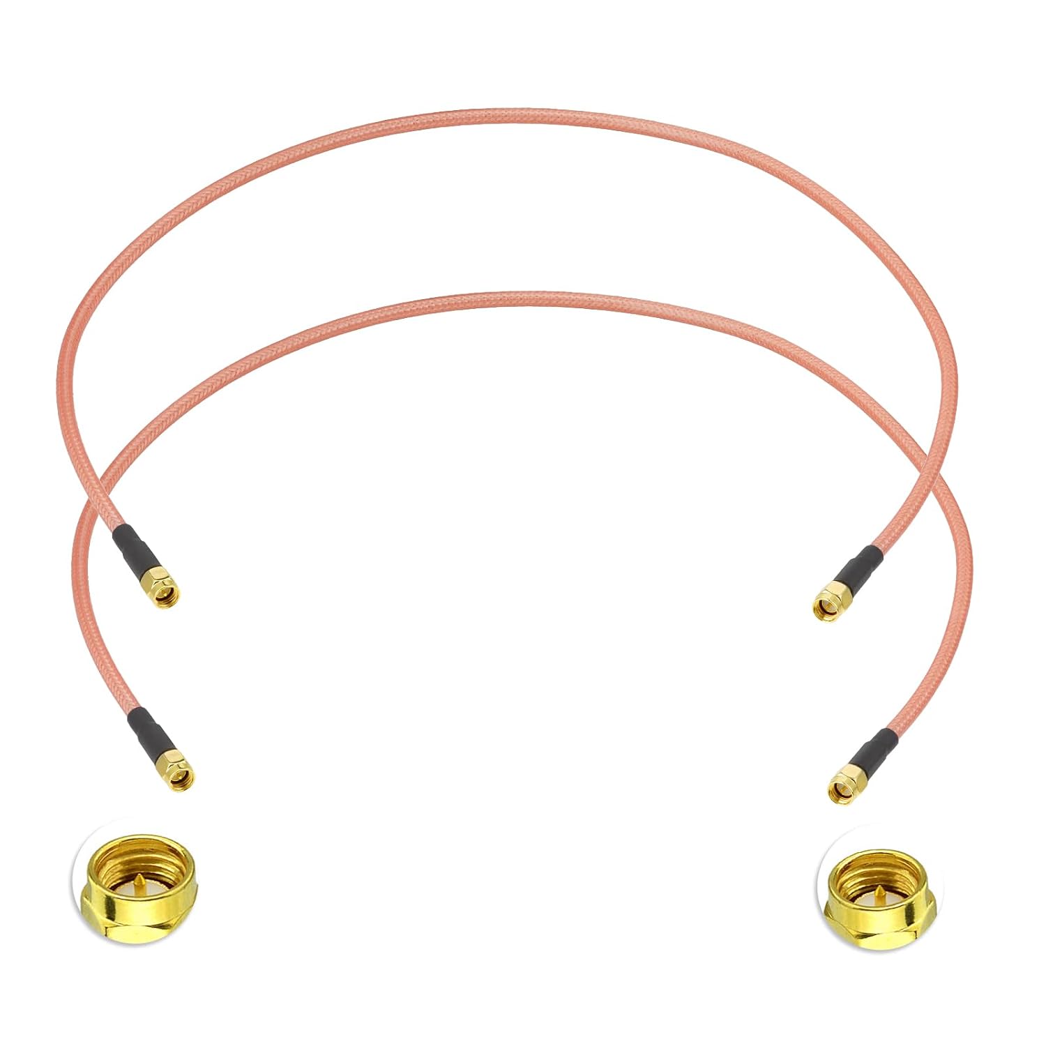 BINGFU SMA Male to SMA Male RG400 Coax Cable 2 ft Low Loss Antenna Extension Double Shielded 50 Ohm Cord 2-Pack Compatible with WiFi Router Ham Radio Telecom System GPS SDR RF Testing
