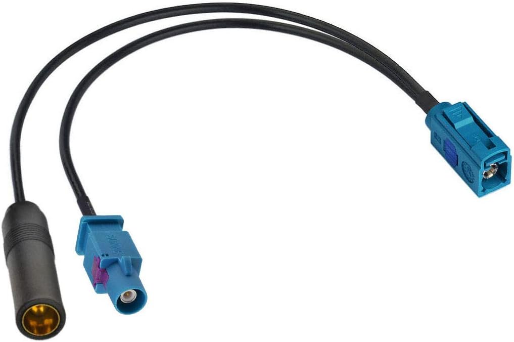 Bingfu Car Antenna Splitter - FM AM Radio Antenna Adapter Cable - Fakra Z Female Male to DIN Connector - 6 inch for Car Stereo Audio HD Radio Head Unit CD Media Player Receiver