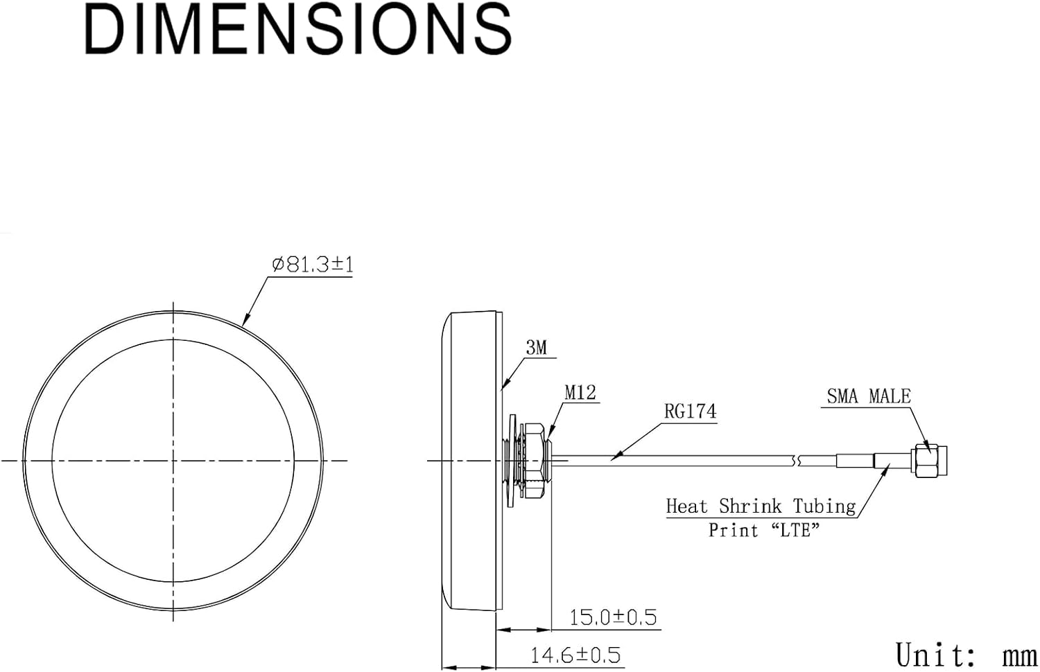 Bingfu 4G LTE Low-Profile Antenne, 698–2690 MHz, SMA-Stecker, 3m Kabel