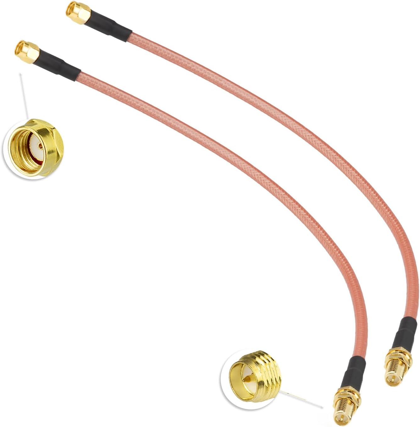 Bingfu 1ft RP-SMA Female Bulkhead to RP-SMA Male RG400 Coaxial Cable 2-Pack for WiFi Router Security IP Camera Wireless Mini PCI Express PCIE Network Card Adapter