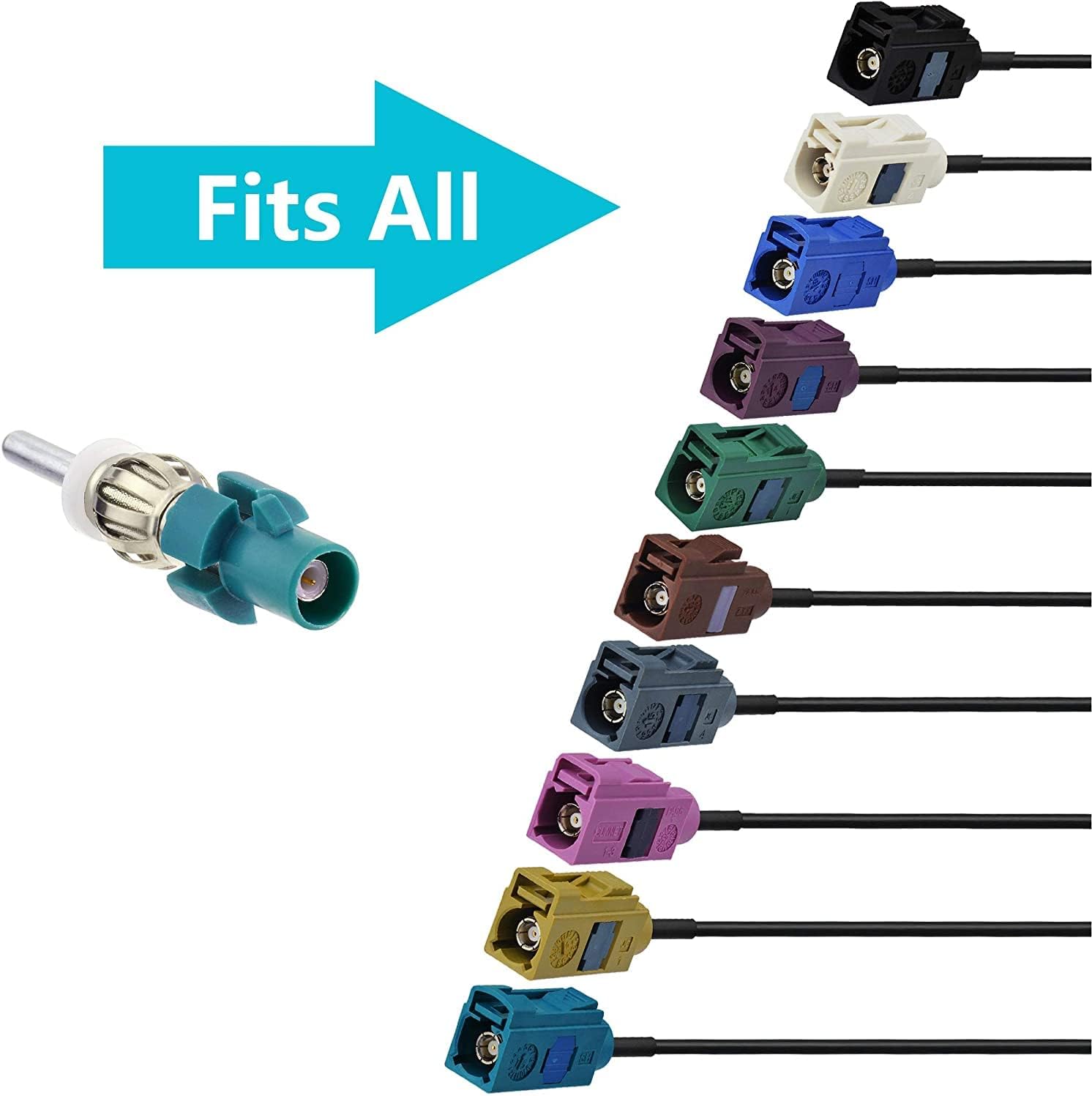 Bingfu Universal Vehicle FM AM Radio Fakra Z Male Female to DIN Plug Connector Cable (2-Pack) with Fakra Z Male to DIN Plug Connector for Car Stereo Audio HD Radio Head Unit CD Media Player Receiver