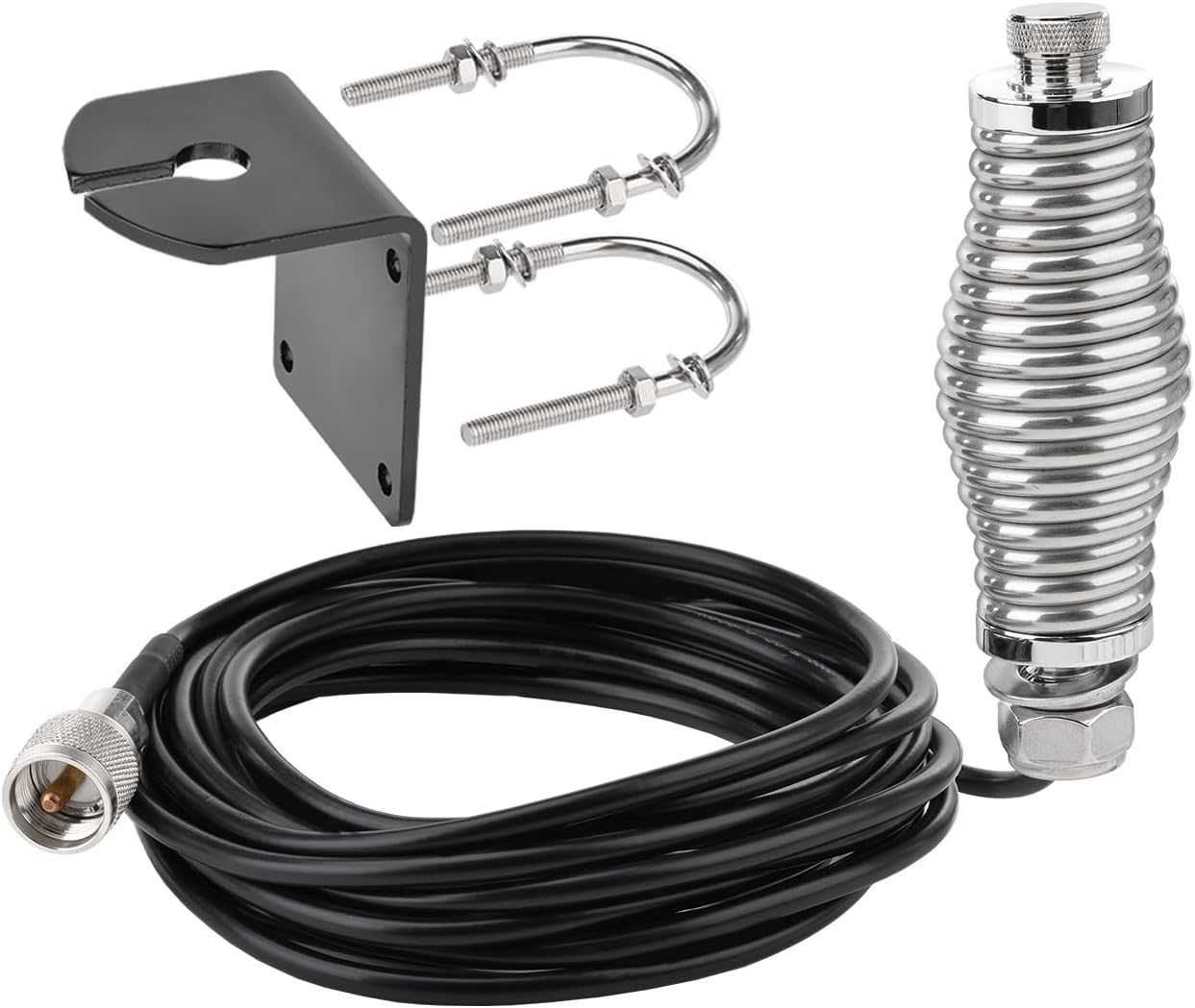 Bingfu Heavy-Duty Antenna Spring Mount with L-Bracket U-Bolt Pole Mounting CB Ham Radio Antennae SO239 to PL259 Spring Mount Base Compatible with Trucks Car RZR UTV Can Am ATV Truck Off Road