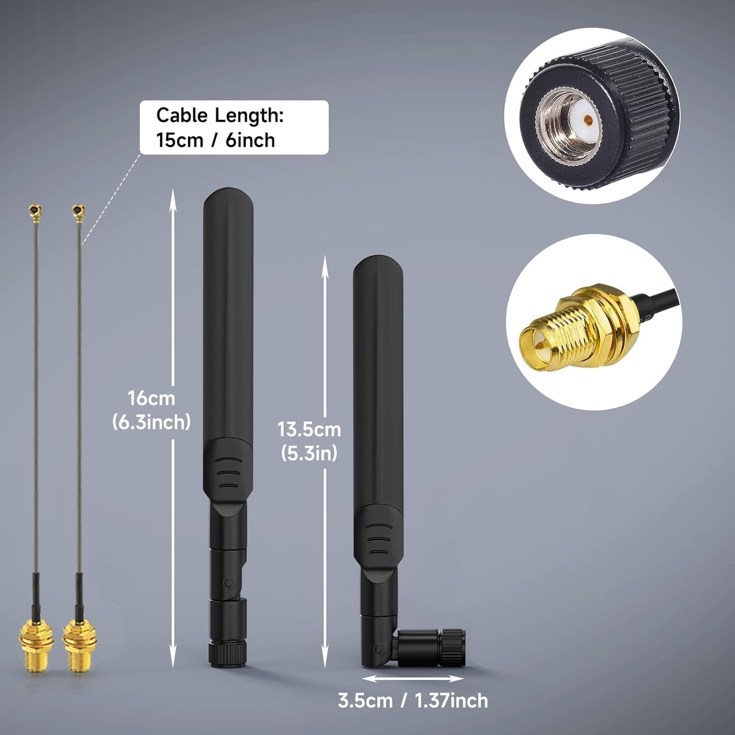 Bingfu Dual Band WiFi 2.4GHz 5GHz 5.8GHz 8dBi RP-SMA Male Antenna 15cm 6 inch Pigtail Cable 2-Pack for WiFi Router Wireless Mini PCI Express PCIE Network Card Adapter