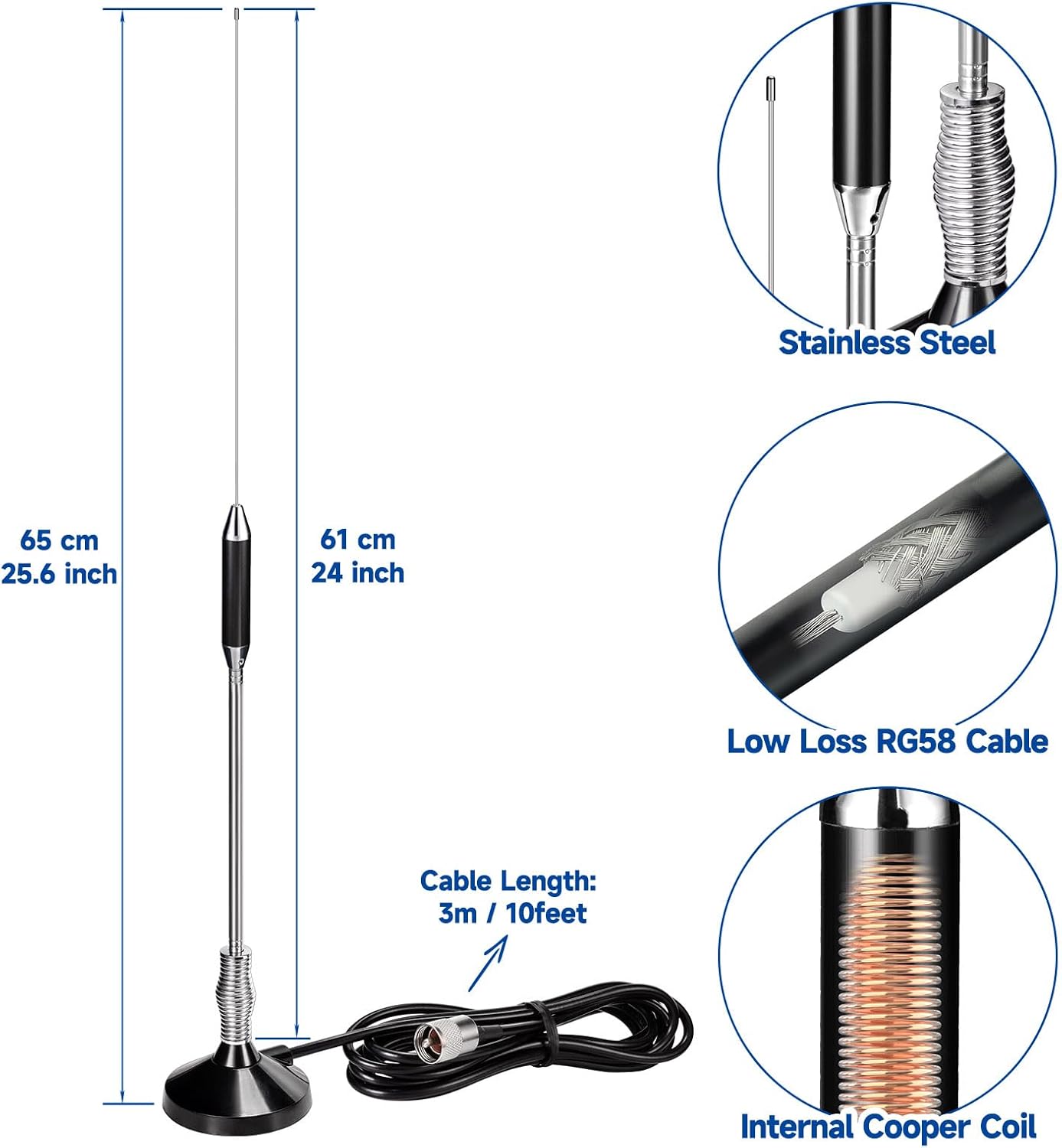 Bingfu CB Radio Antennas 27MHz - PL259 & BNC Male Truck Antenna Kit Magnetic Base - Compatible with Galaxy Uniden Bearcat Cobra Radioddity Texas Ranger RoadKing Mobile CB Radio