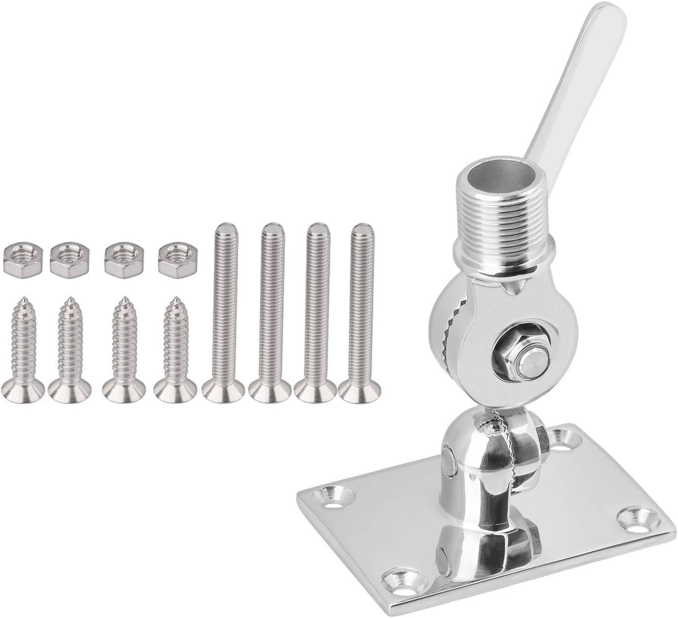 Bingfu VHF Marine GPS Antenna Mounting Kit Stainless Steel Dual Axis Heavy-Duty Adjustable Ratchet Base Fixed Mount Bracket for Boat