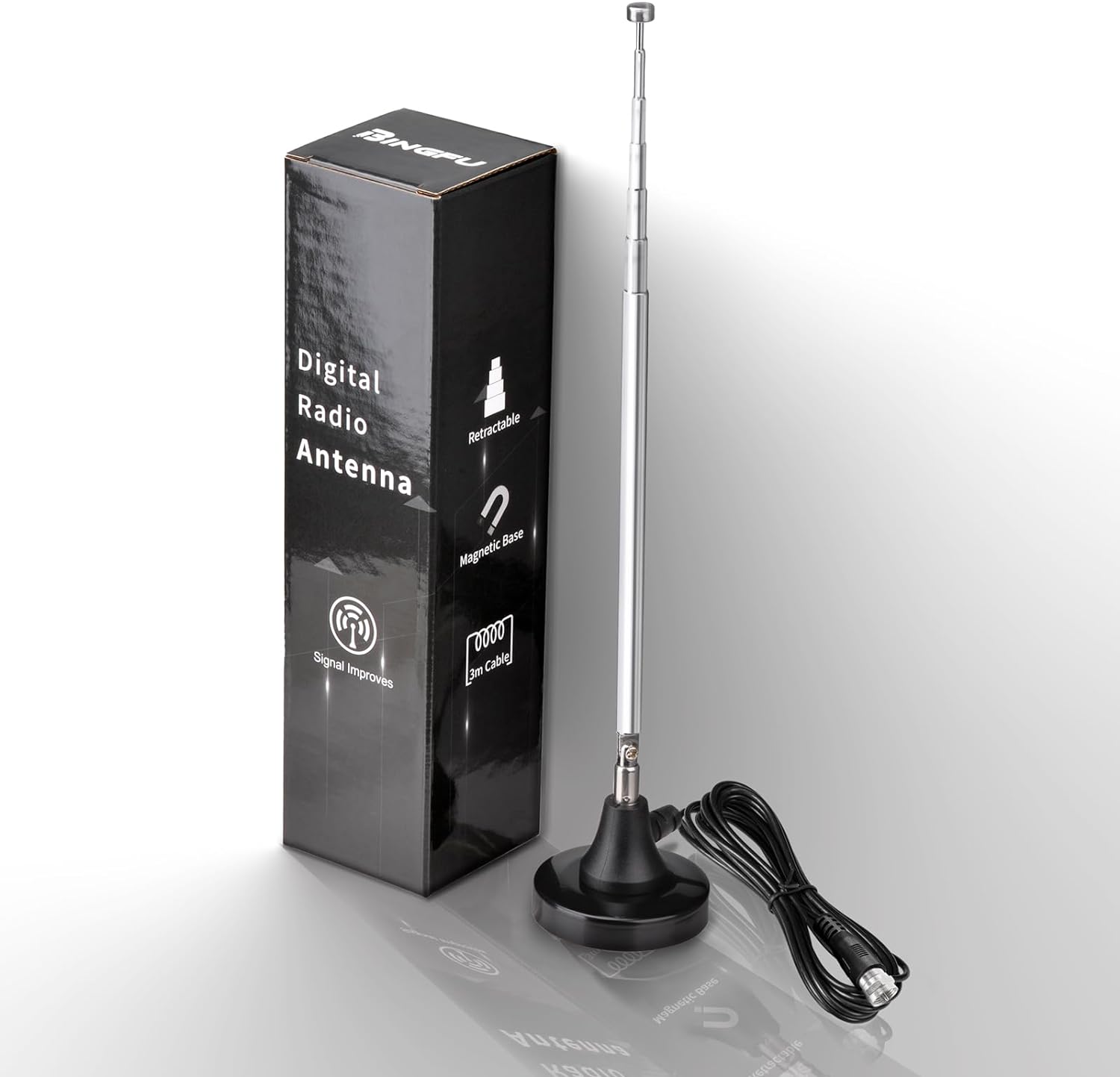 Bingfu Strong Magnetic Base FM Radio Antenna Telecopic for Pioneer Onkyo Yamaha Marantz Sherwood Indoor Digital HD Radio FM Radio Bluetooth Home Stereo Receiver AV Audio Video Home Theater Tuner