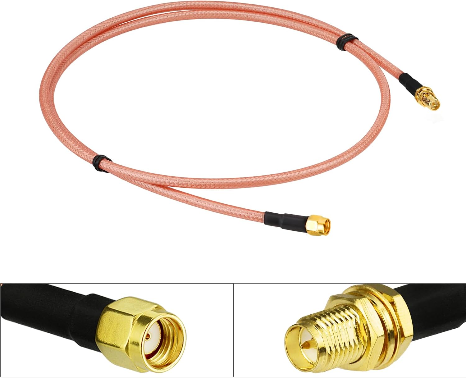 Bingfu 3.28ft RP-SMA Female Bulkhead to RP-SMA Male RG400 Coaxial Cable for WiFi Router Security IP Camera Wireless Mini PCI Express PCIE Network Card Adapter