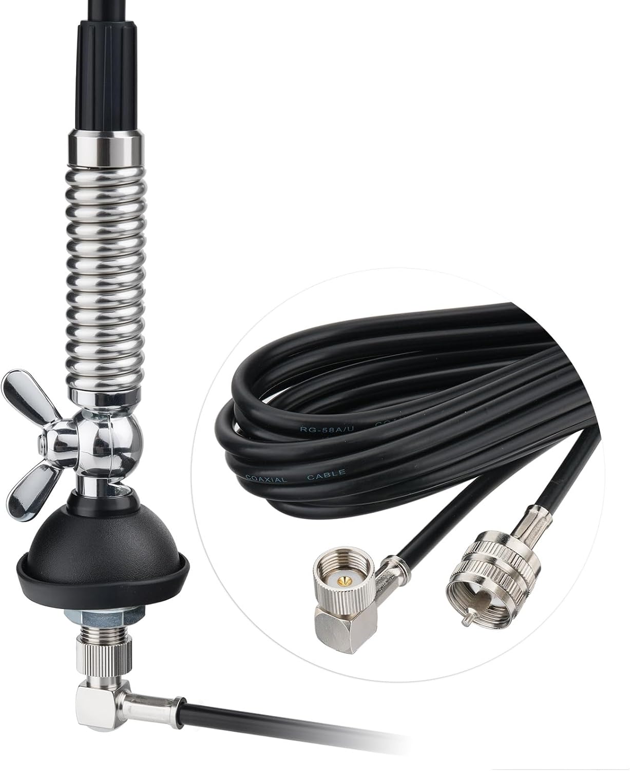 Bingfu CB 27MHz Truck Fiberglass Antenna Anti-Vibration with 13.1ft PL259 Cable Compatible with Galaxy Uniden Bearcat Cobra Radioddity Texas Ranger RoadKing Mobile CB Radio