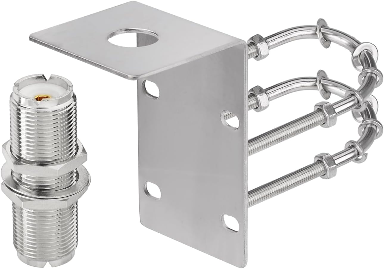 Bingfu Anti Rust Mobile Ham Radio Antenna U Bolt Mount Bracket with SO239 to SO239 Adapter for Ham UHF VHF CB Truck Antennas - Strong Durable Bracket