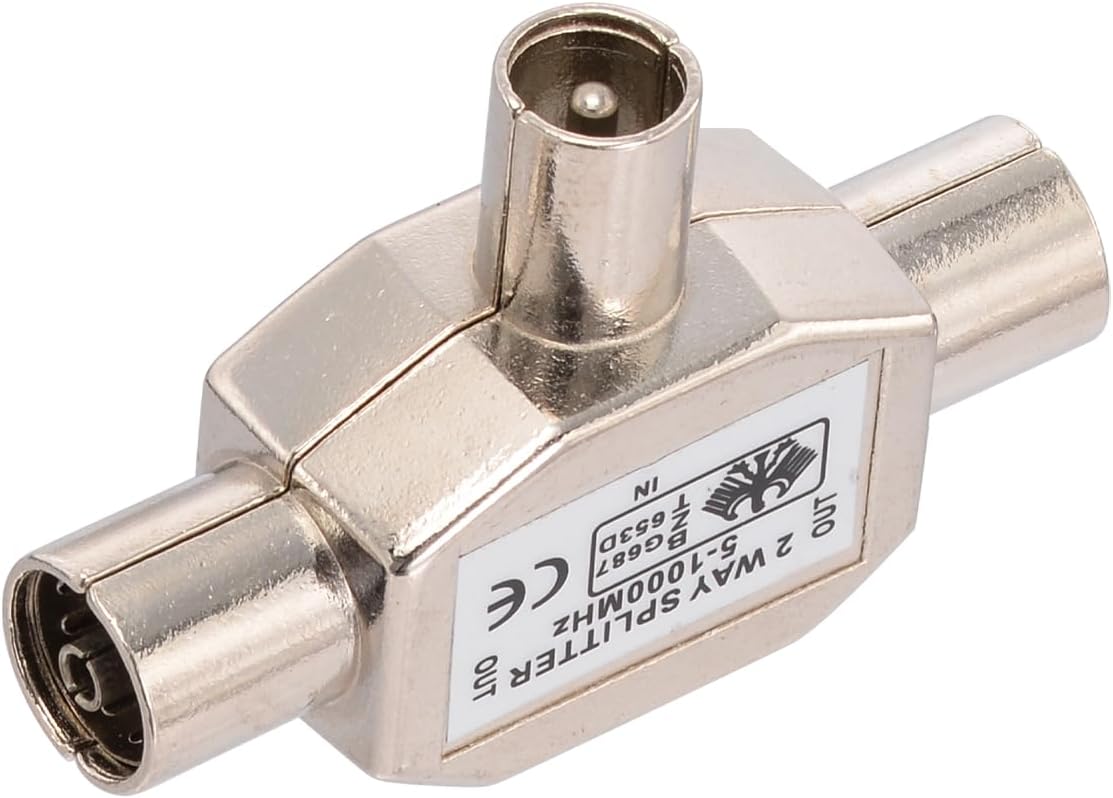 Bingfu 2 Way PAL TV IEC DVB-T Coaxial Antenna Signal Splitter 1 PAL Plug to 2 PAL Jack Coax Adapter 5-1000 MHz